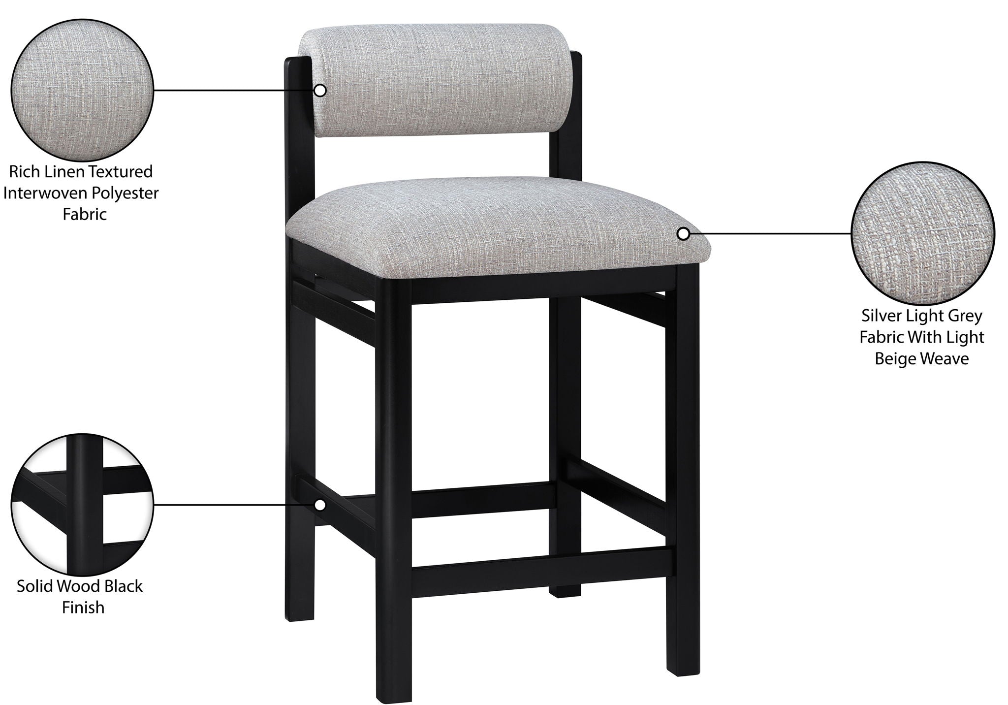 Roundhill - Fabric Counter Stool - Black Frame