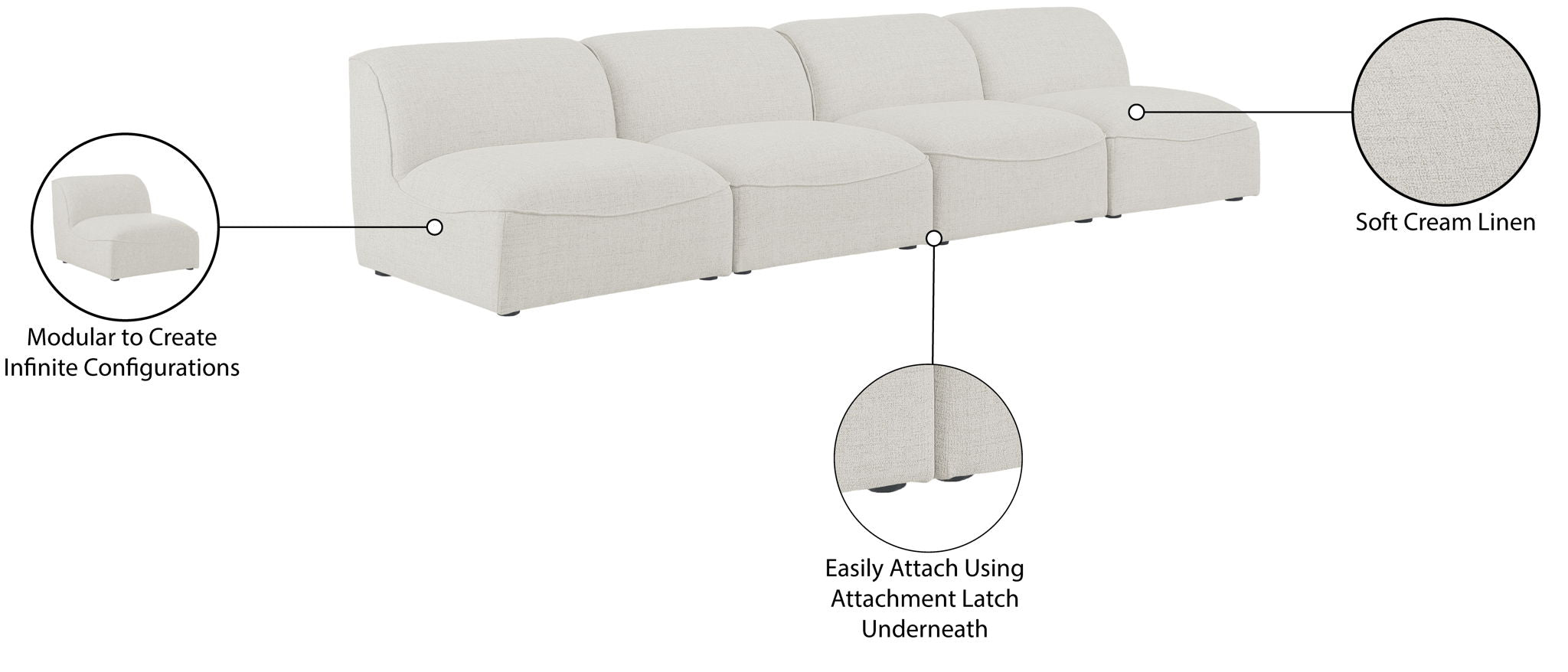 Miramar - 4 Seat Armless Modular Sofa