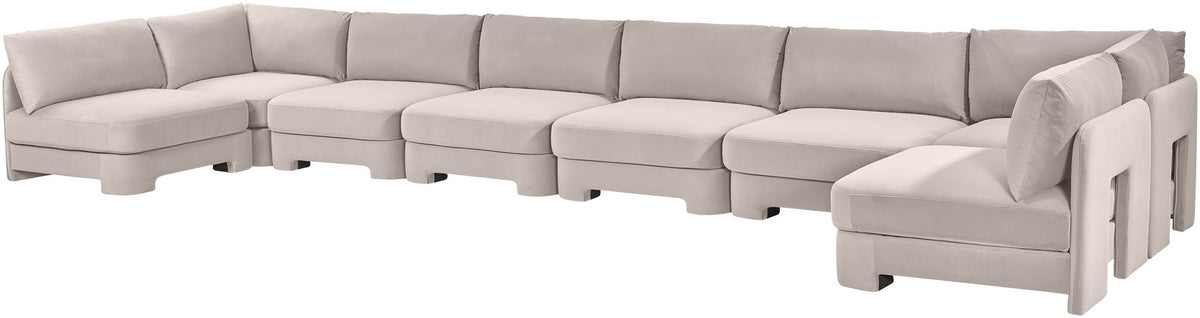 Hammond - Velvet Performance Fabric Upholstered 8 Piece U-Shaped Armless Sectional - Beige