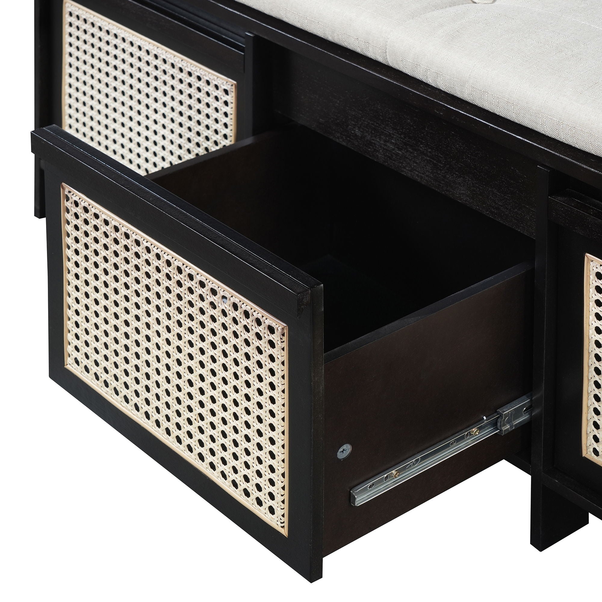 Entryway Shoe Bench With Drawers & Button Tufted Cushion