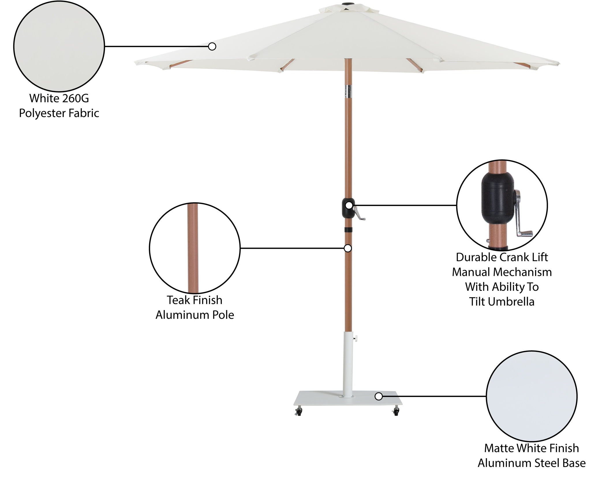 Fiji - Aluminum Patio Umbrella With Square White And Teak Base