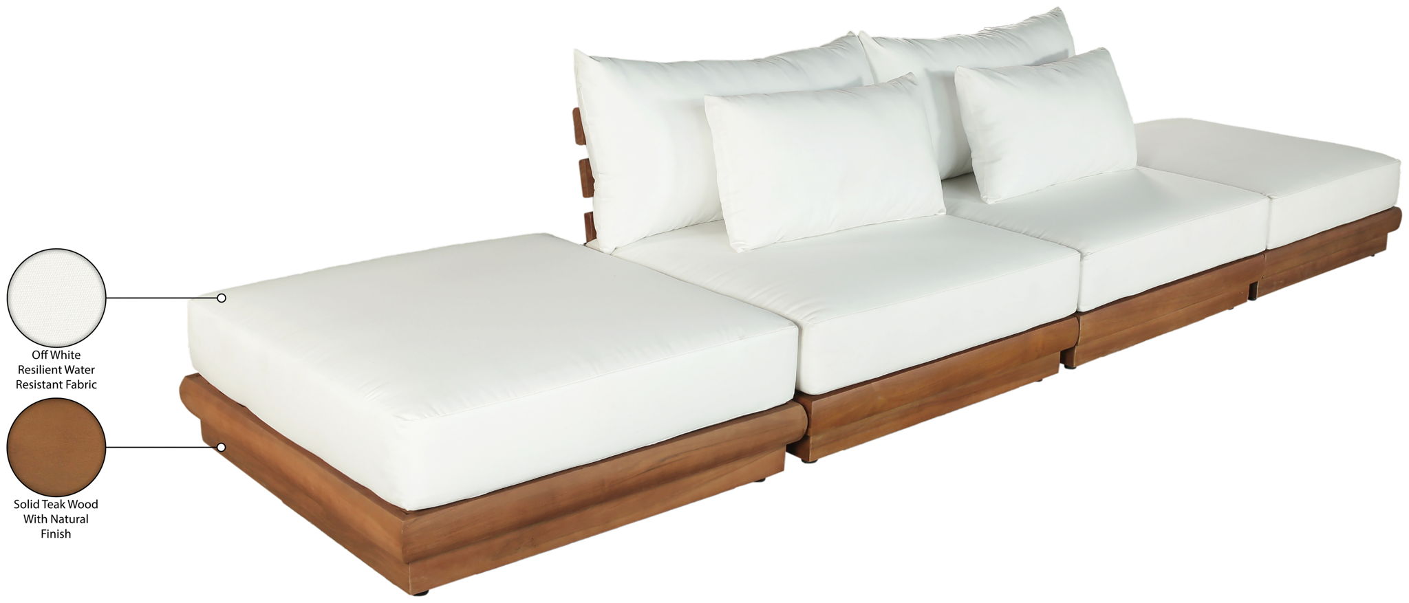 Mirella - 4 Piece Water Resistant Fabric Outdoor Patio Modular Sectional