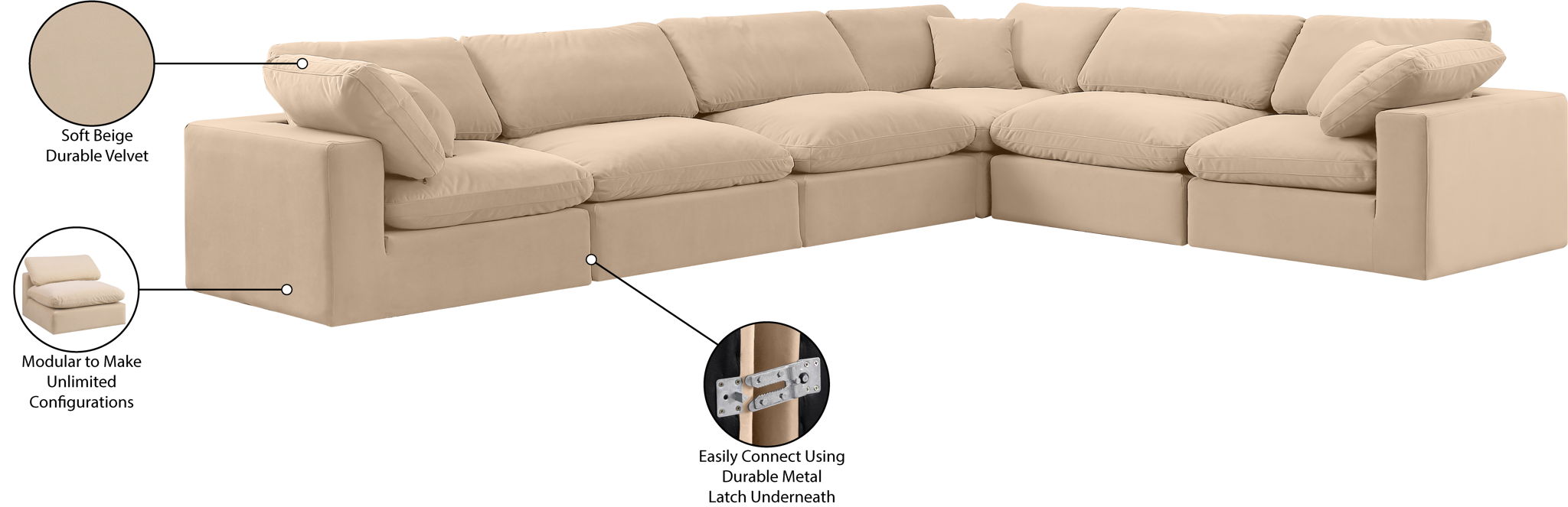 Comfy - 6 Piece Velvet Modular Corner Sectional