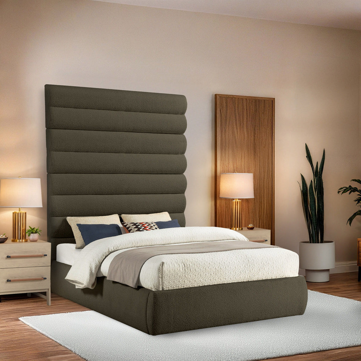Adam - Boucle Fabric Bed With 89" Headboard