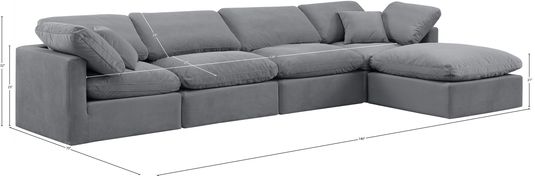 Indulge - Velvet 5 Piece Modular Sectional With Chaise
