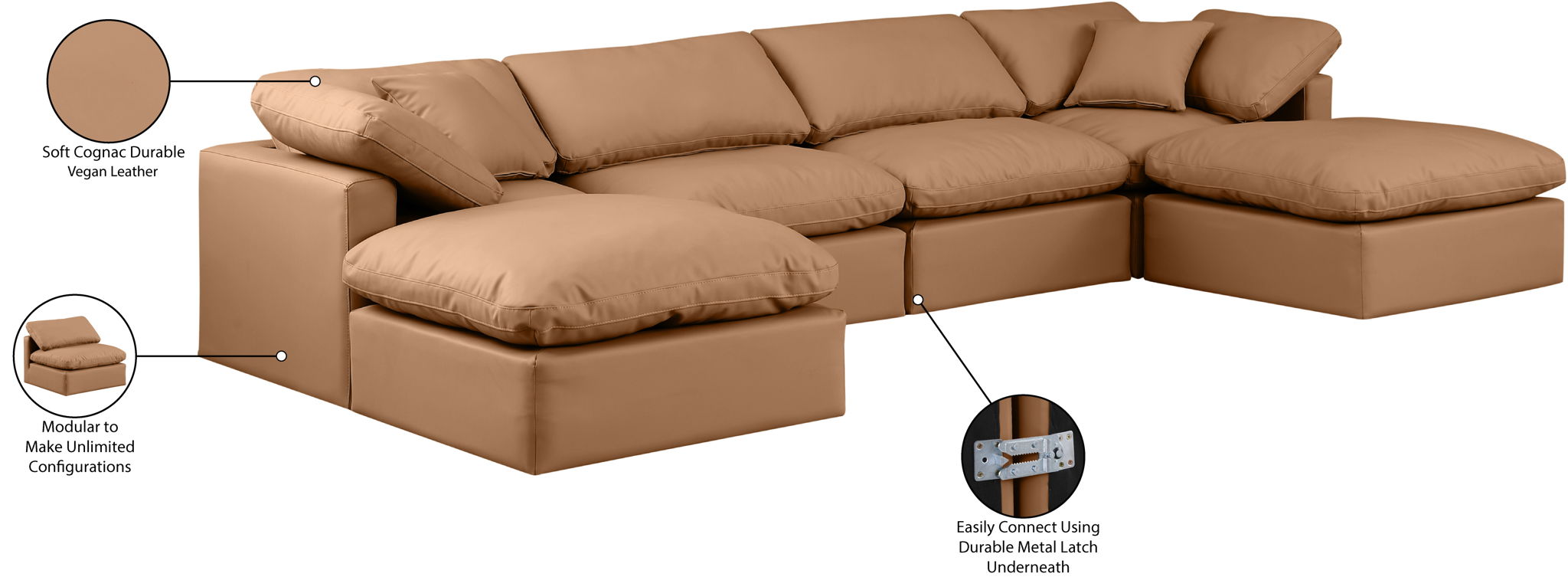 Indulge - Faux Leather 6 Piece Modular Double Chaise Sectional