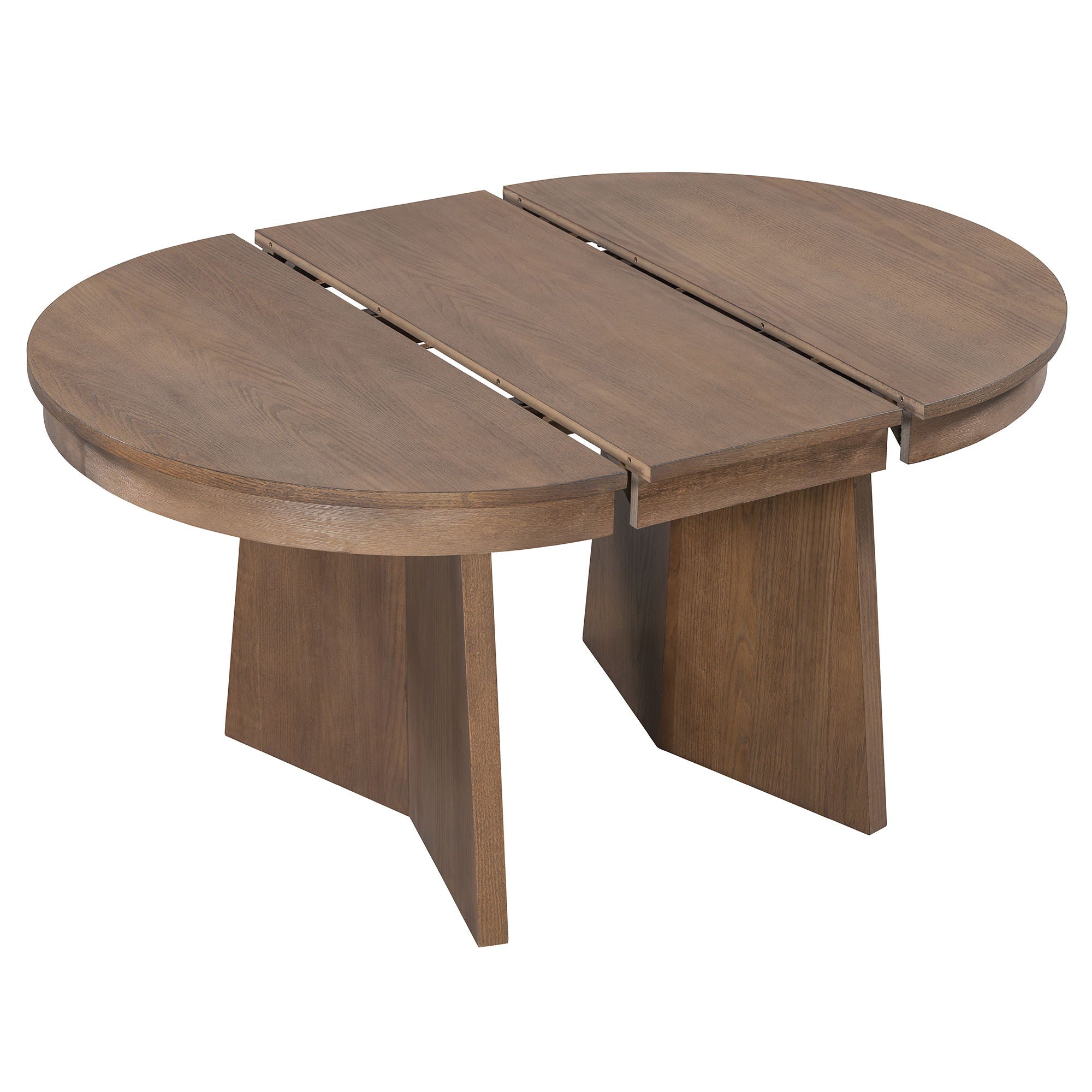 Extendable Round Dining Table Set For 4 With 4 Upholstered Chairs - Beige / Walnut