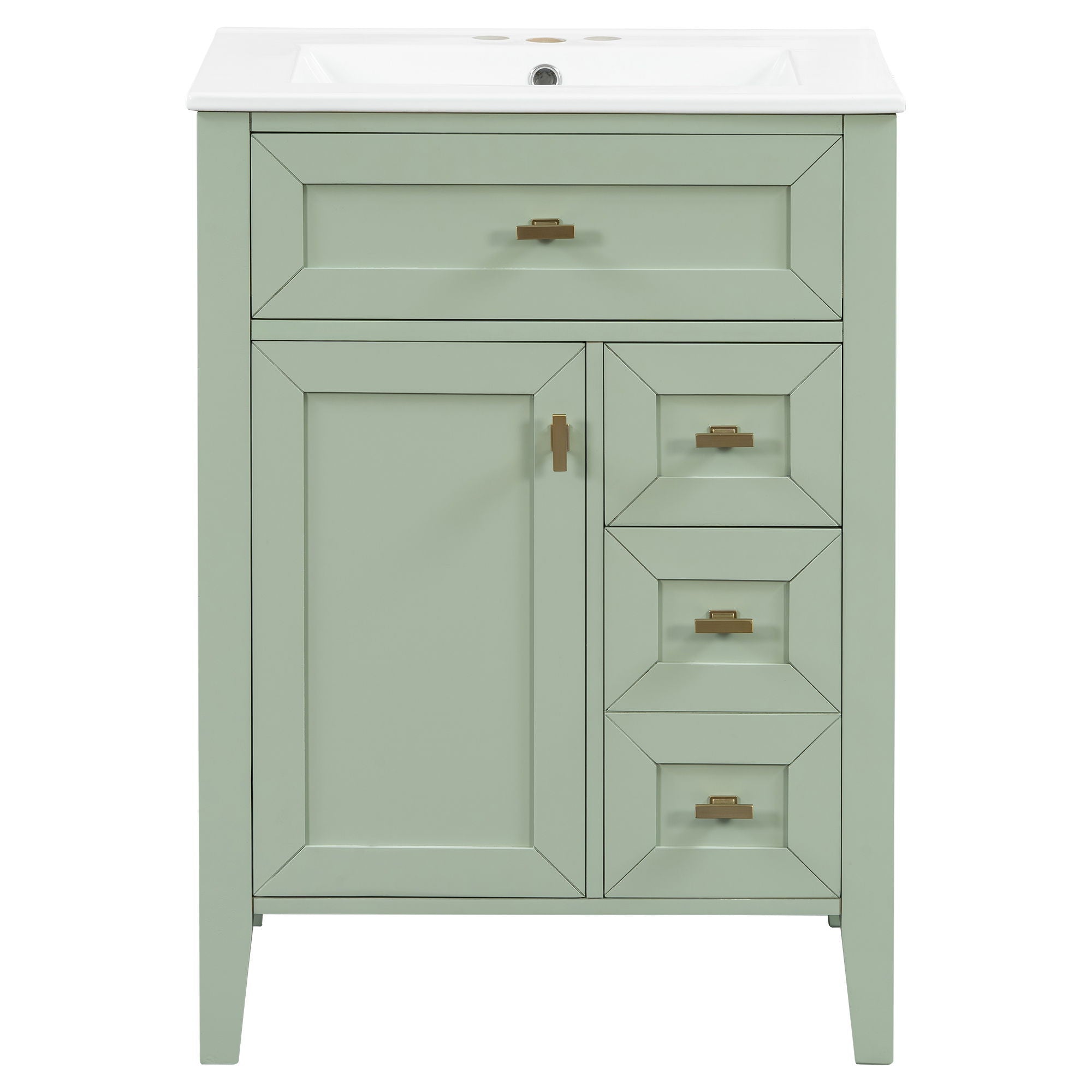 Bathroom Vanity With Sink, 3 Drawers & Cabinet With 2 Tier Door Storage Rack, Soft Close Doors & Drawers
