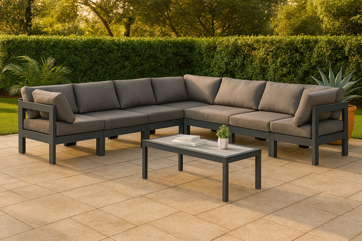 Nizuc - Outdoor Patio 7 Piece Modular Sectional With Gray Frame
