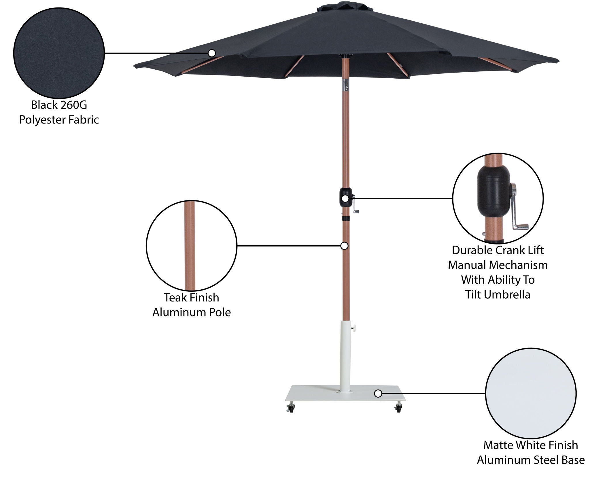 Fiji - Aluminum Patio Umbrella With Square White And Teak Base