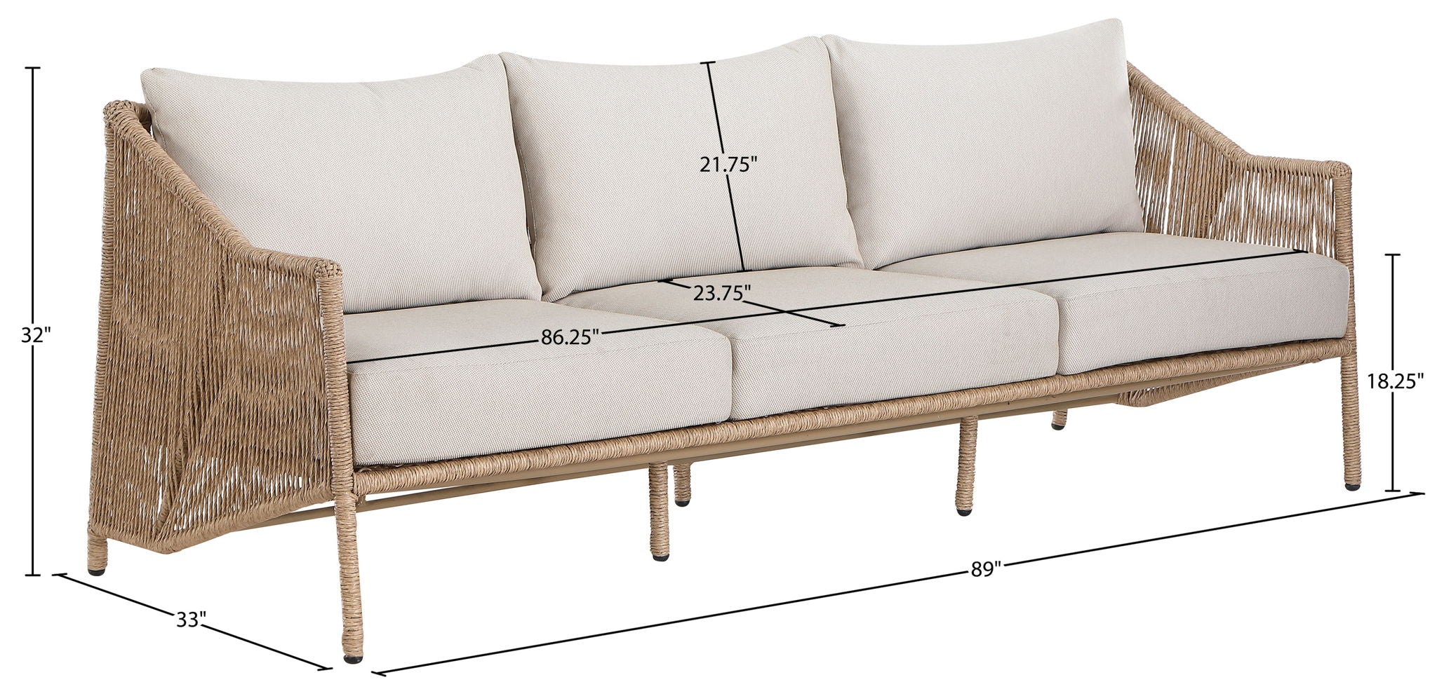 Coastline - Olefin Water Resistant Fabric And Wicker Outdoor Patio Sofa - Beige
