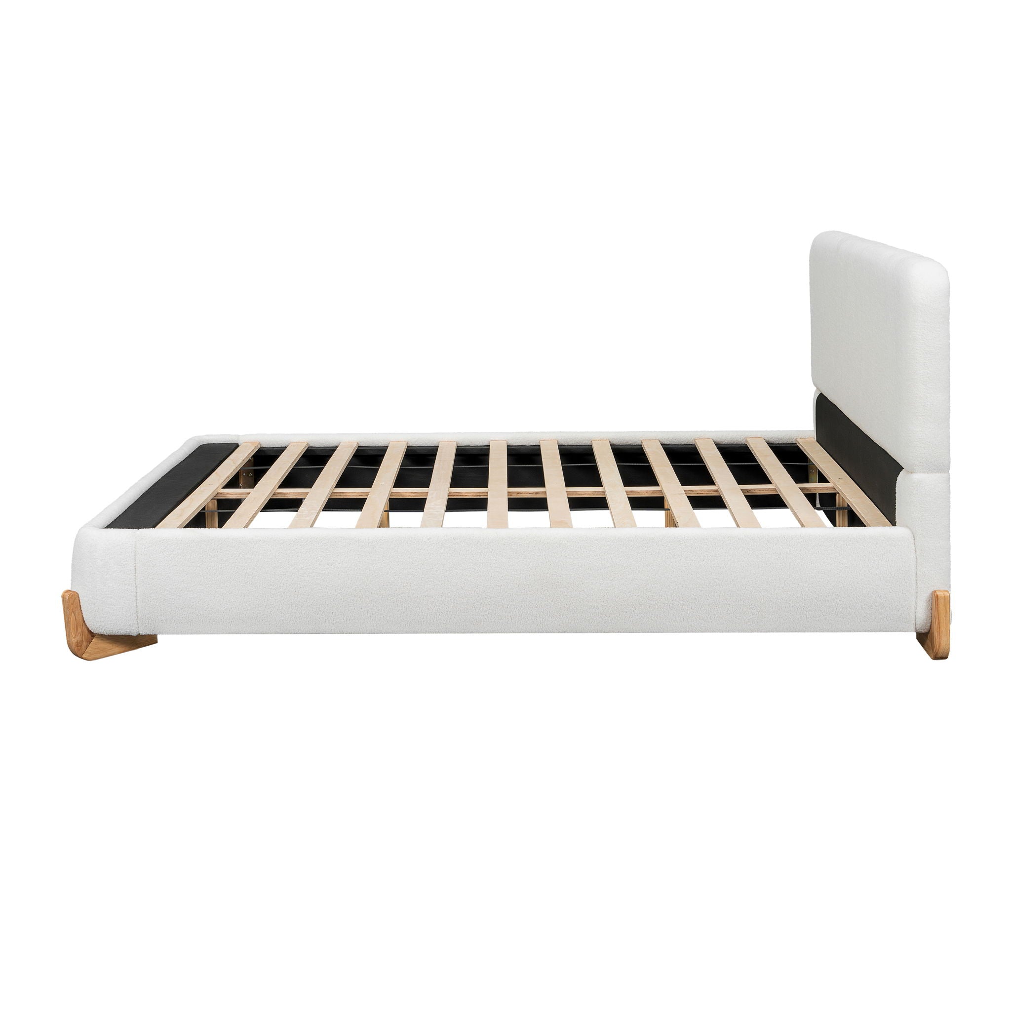 Queen Size Upholstered Bed With Slat Support - White