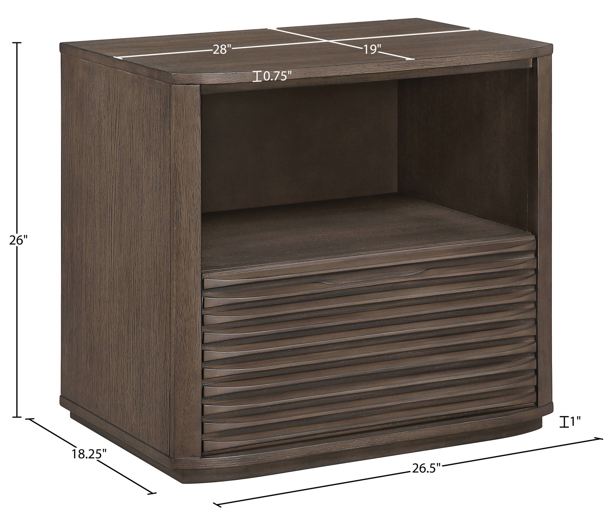 Morino - Oak Veneer And Solid Wood Nightstand - Brown