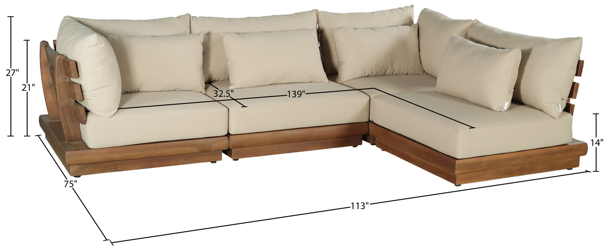 Mirella - 4 Piece Water Resistant Fabric Outdoor Patio Modular Sectional