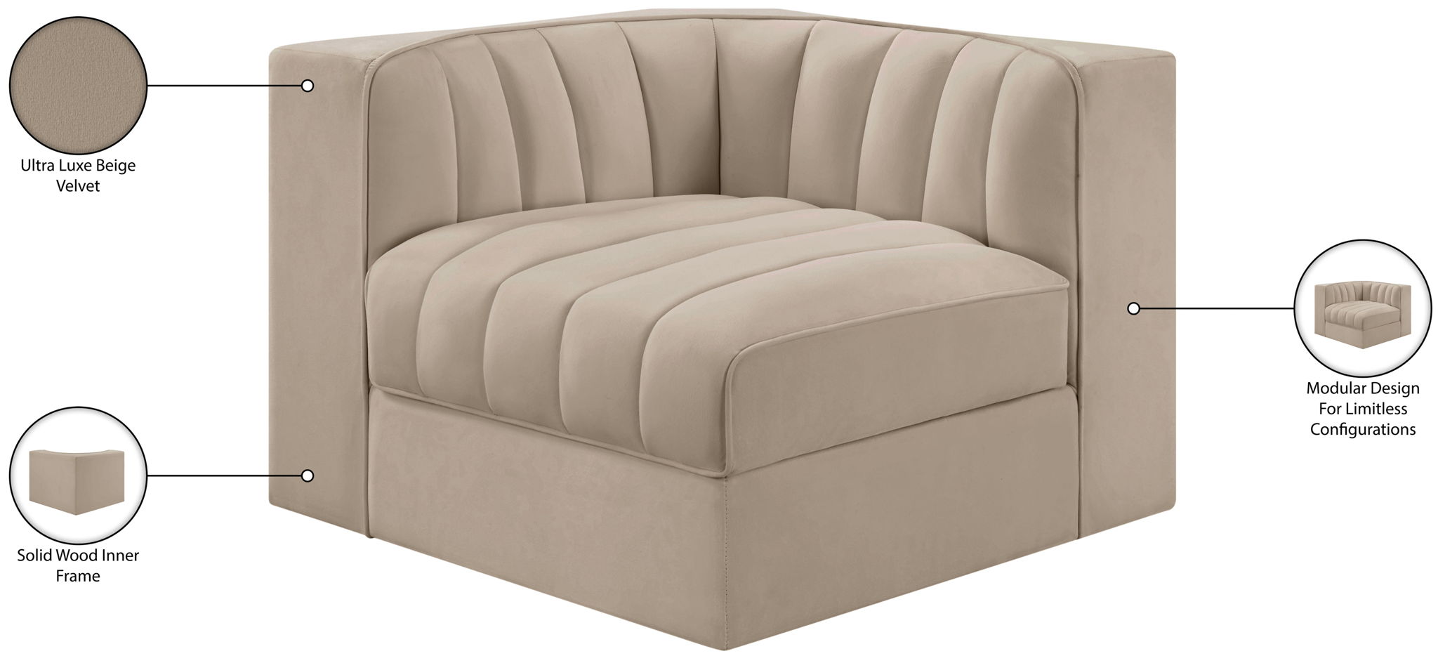 Rummi - Velvet Performance Fabric Upholstered Modular Corner Chair