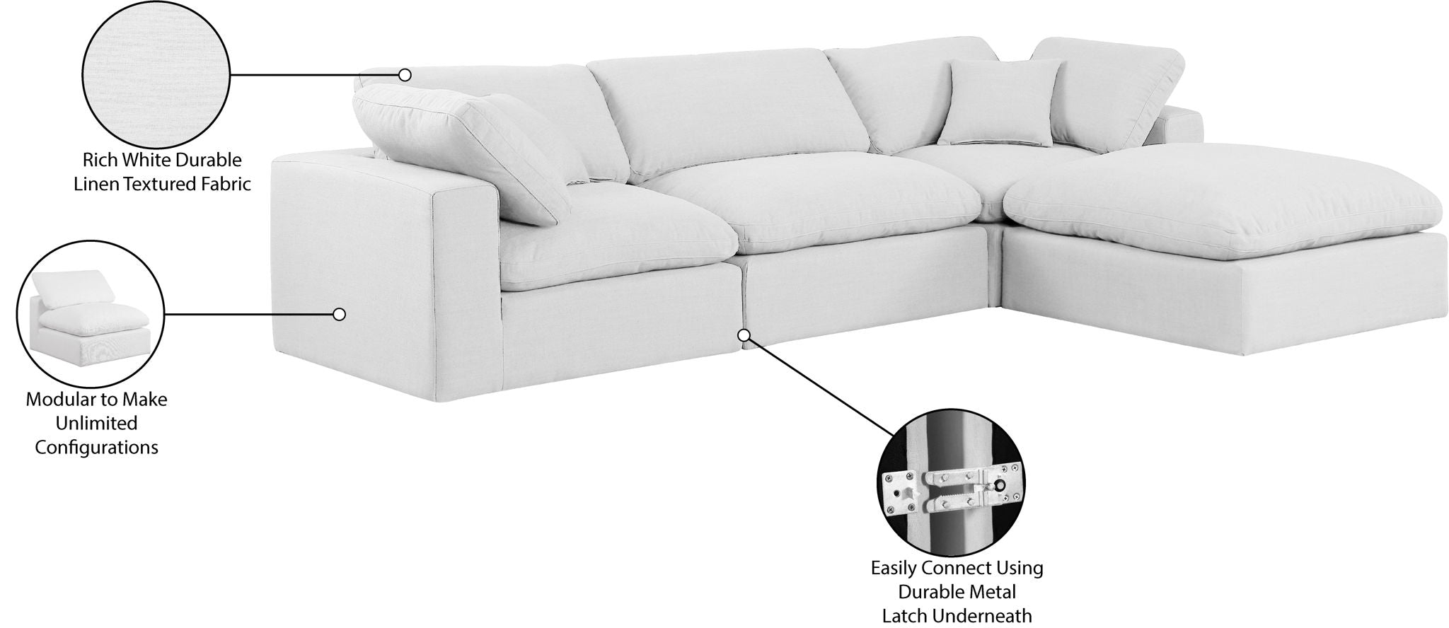 Comfy - 4 Piece Linen Fabric Modular Sectional With Chaise
