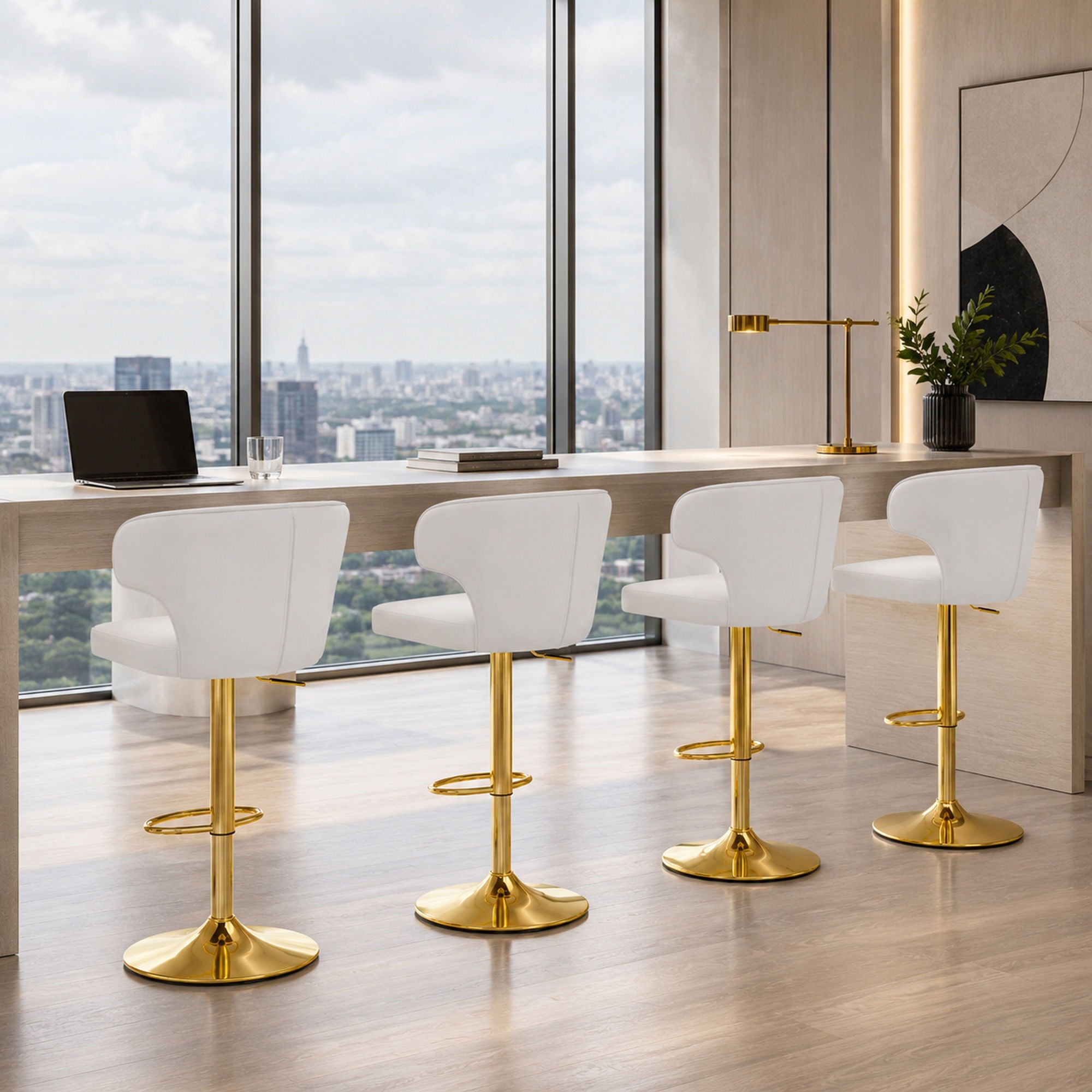 Adjustable Swivel Bar Chair With High Back Support