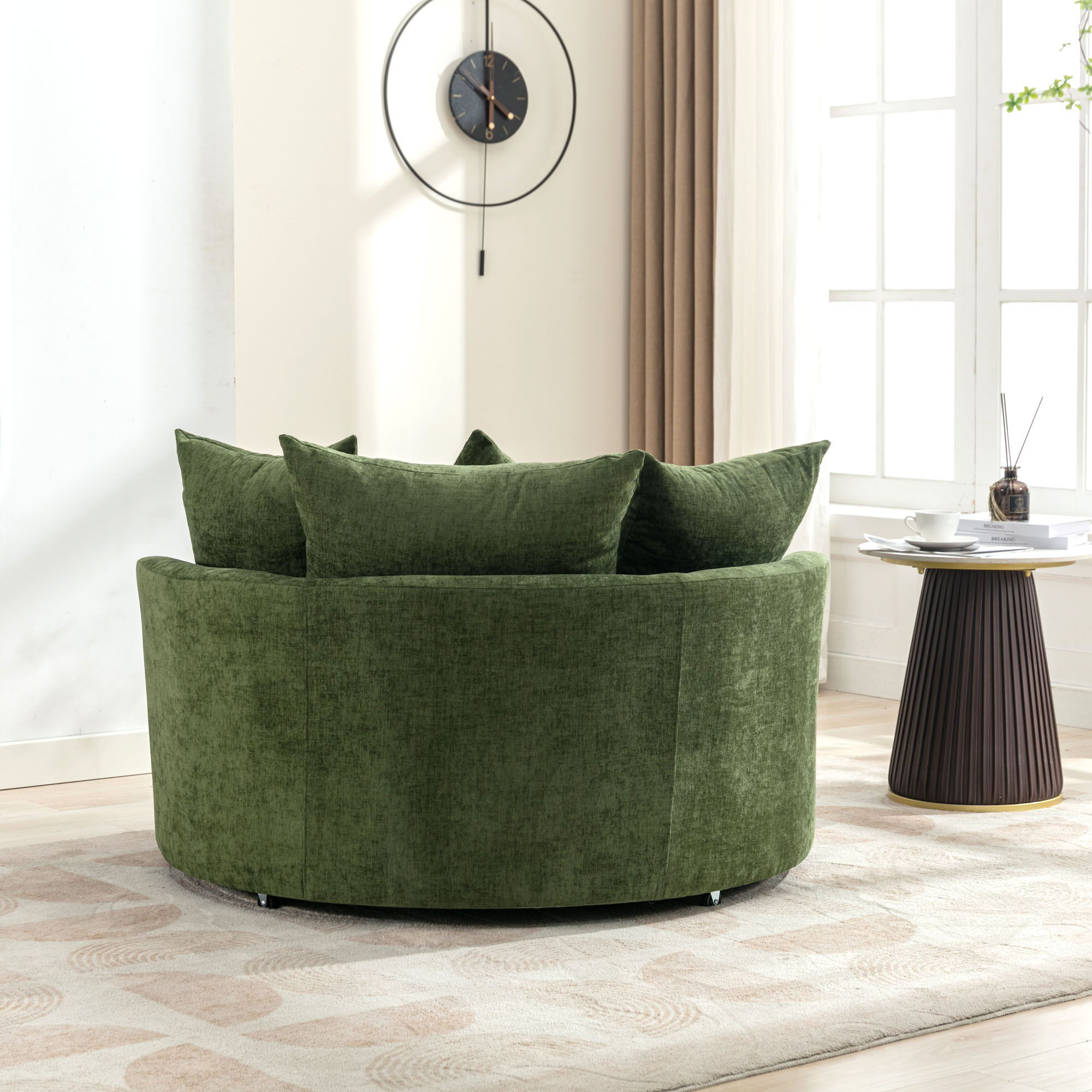 360° Swivel Accent Barrel Chair With Storage Ottoman & 4 Pillows, Modern Leisure Chair Round Accent For Living Room