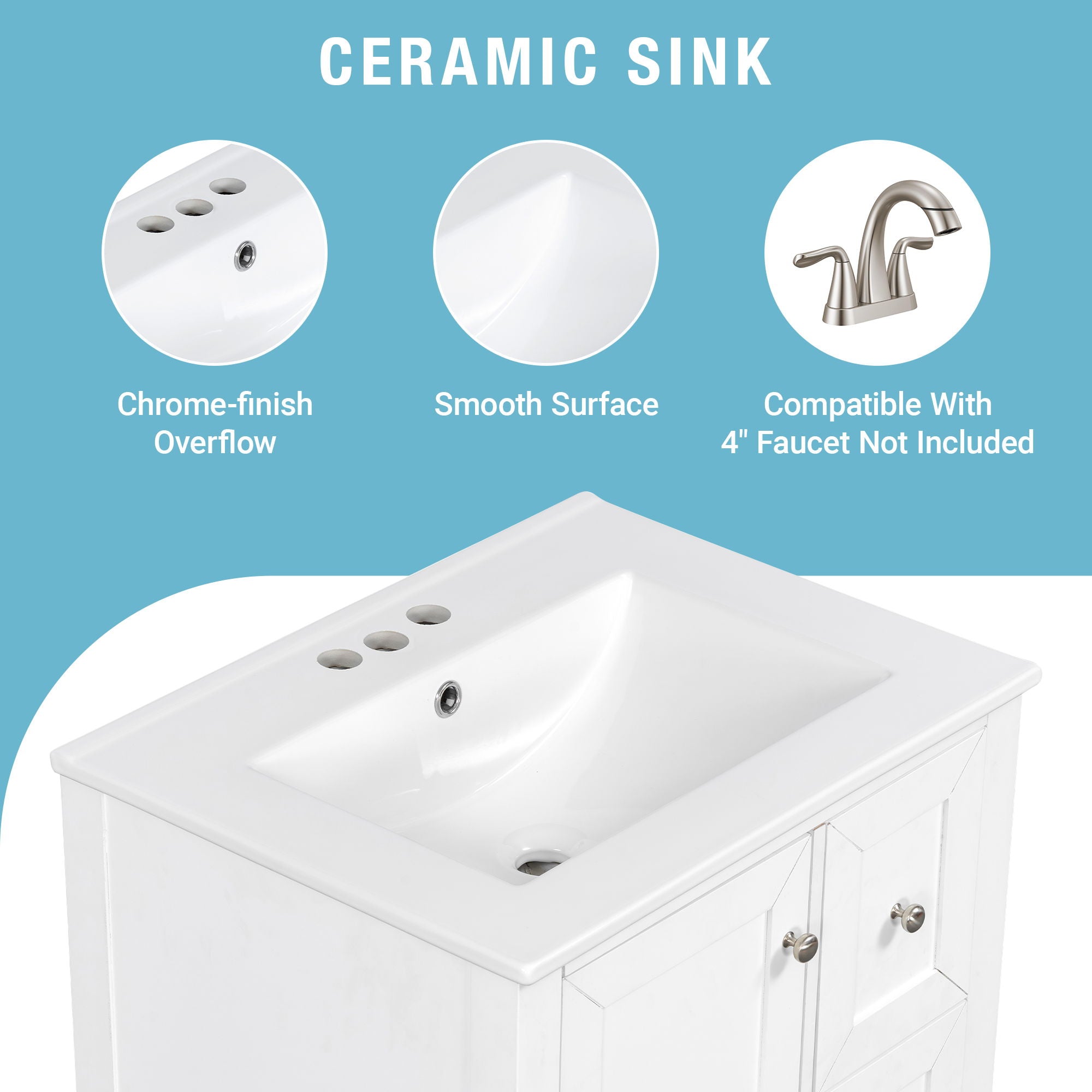 Modern Bathroom Vanity With Sink, Freestanding Cabinet With Drawers And Shelves