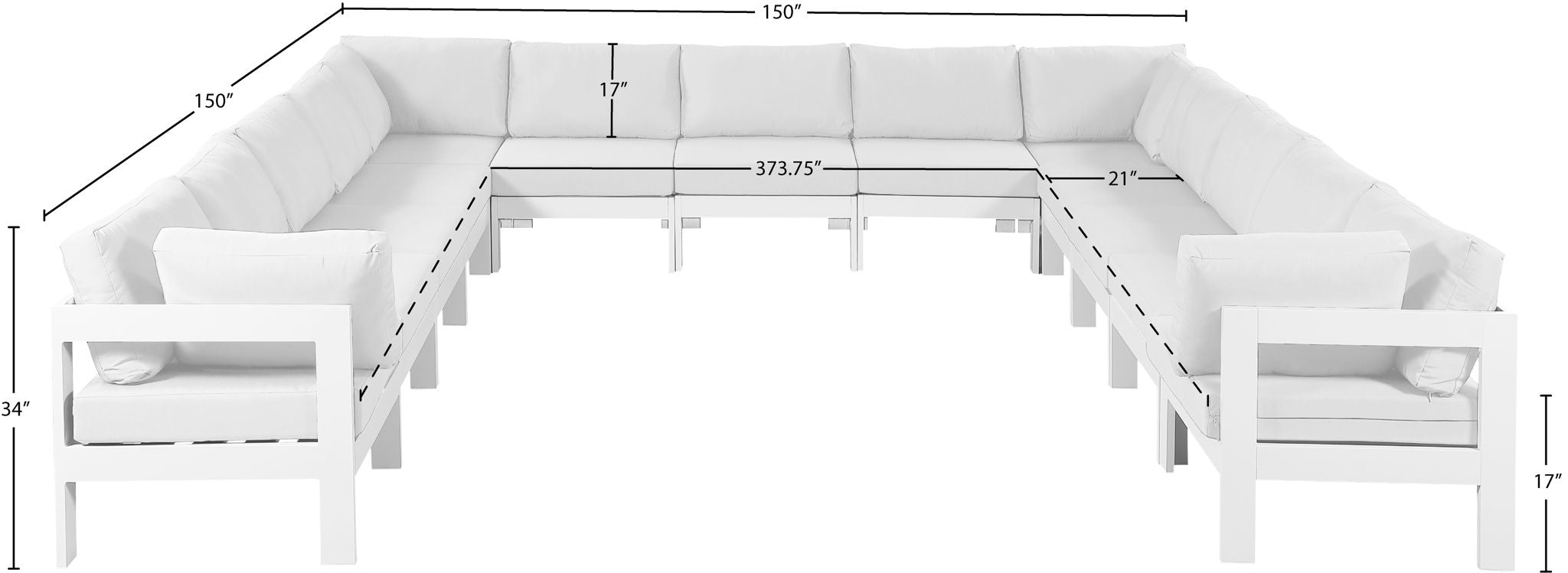 Nizuc - Outdoor Patio 13 Piece Modular Sectional With White Frame