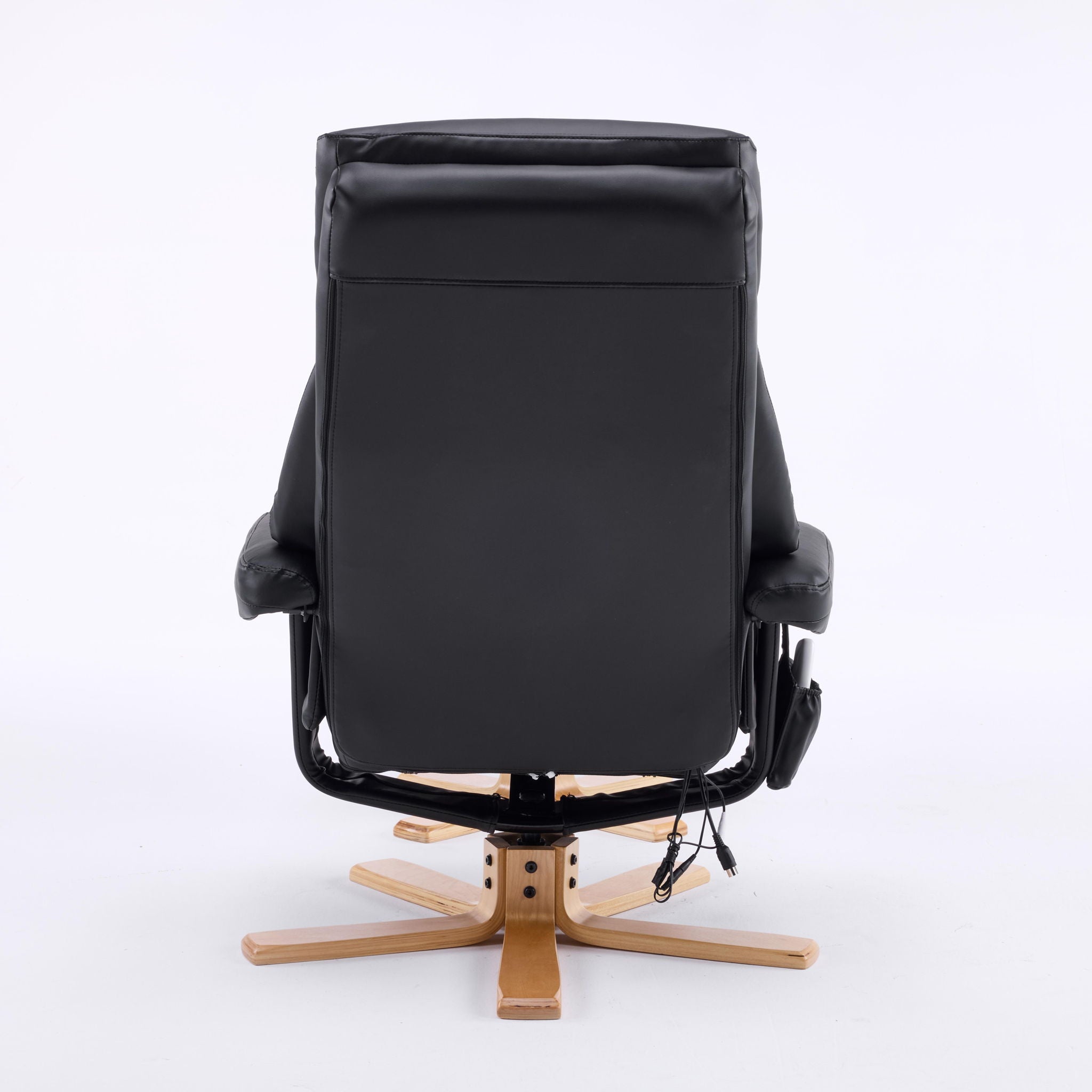 Massage Recliner With Ottoman, 360° Swivel, Heat & Vibration - Black Pu
