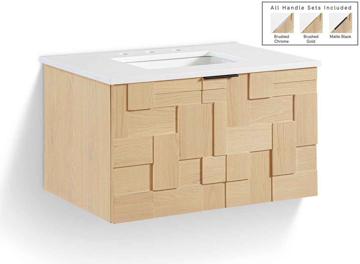 Leonardo - Engineered Stone And Solid Wood 24" Wall Mounted Bathroom Vanity