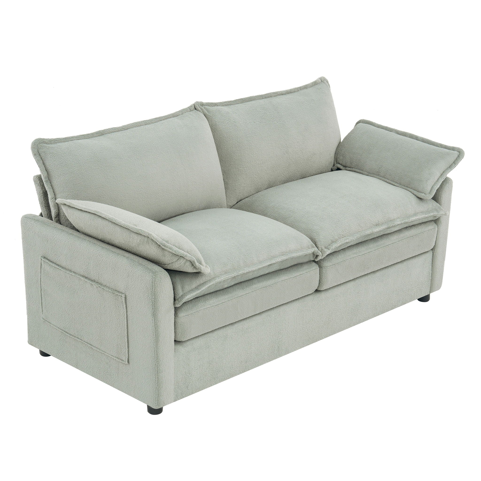 Modern Loveseat Sofa, Upholstered Couch With Side Storage Pockets