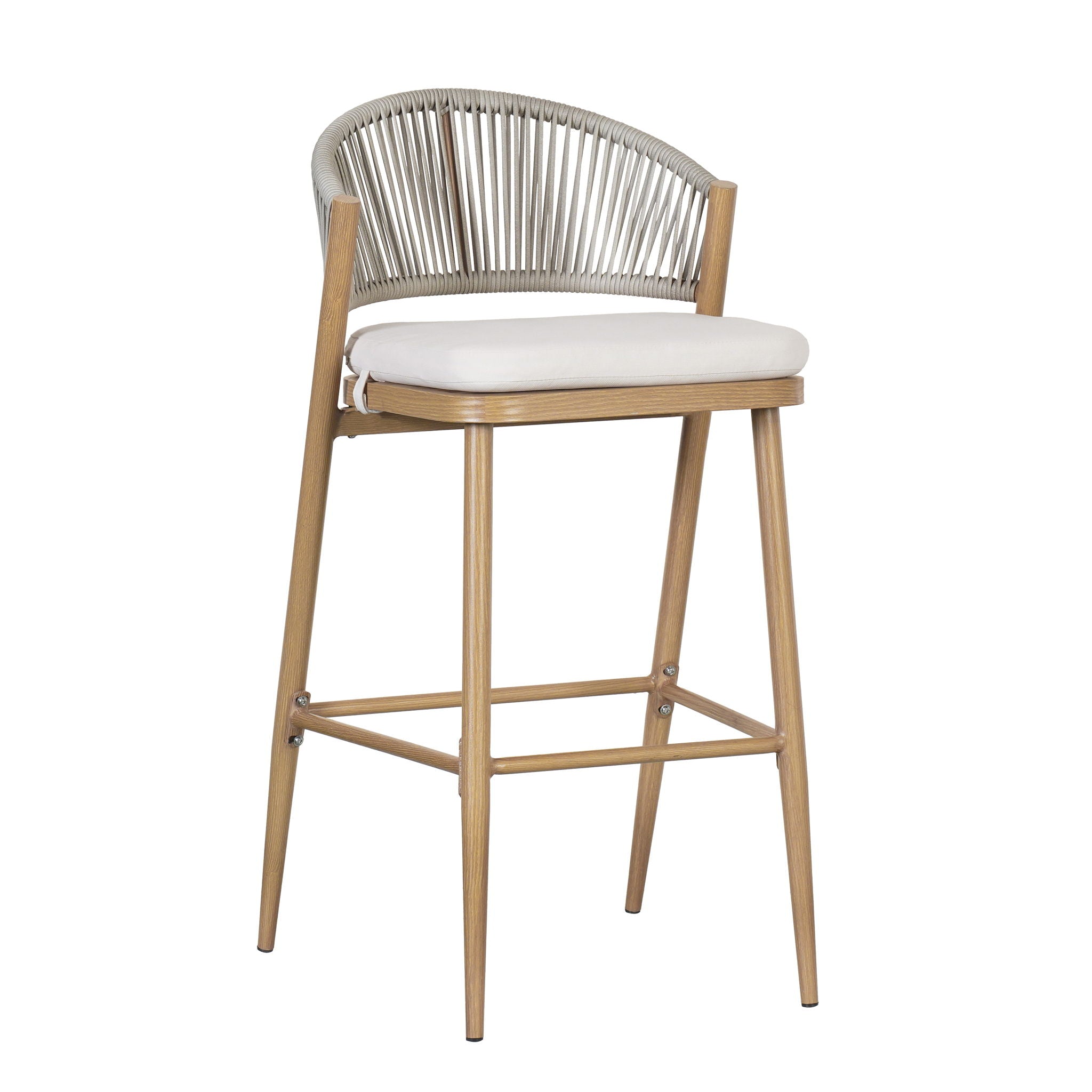 Outdoor Bar Height Metal Frame Counter Stools With Scallop Shaped Backrest & Water Resistant Cushions