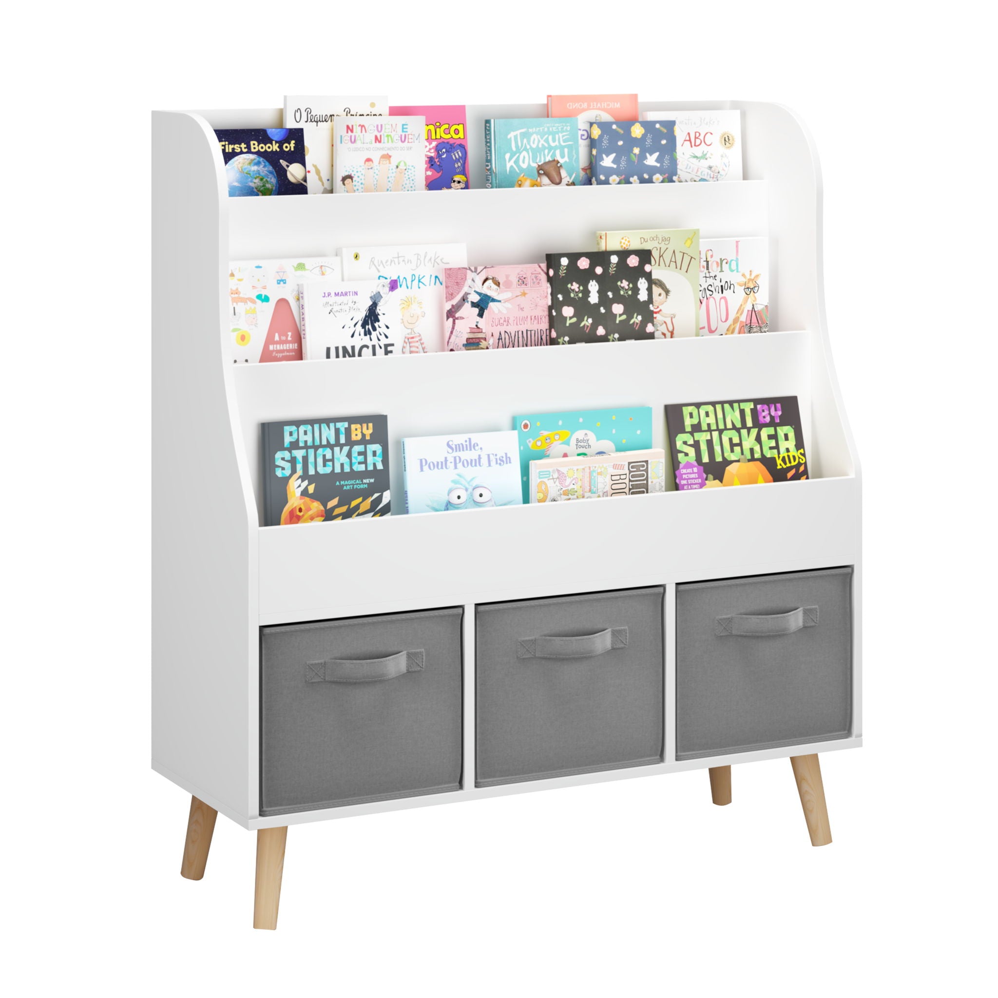 Bookshelf With 3 Bins, Storage Shelf For Toys And Books
