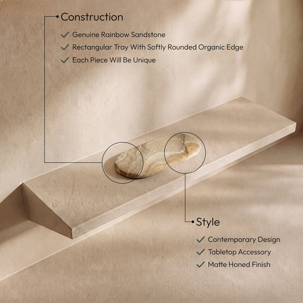 Carrell - Genuine Marble Tray - Sand