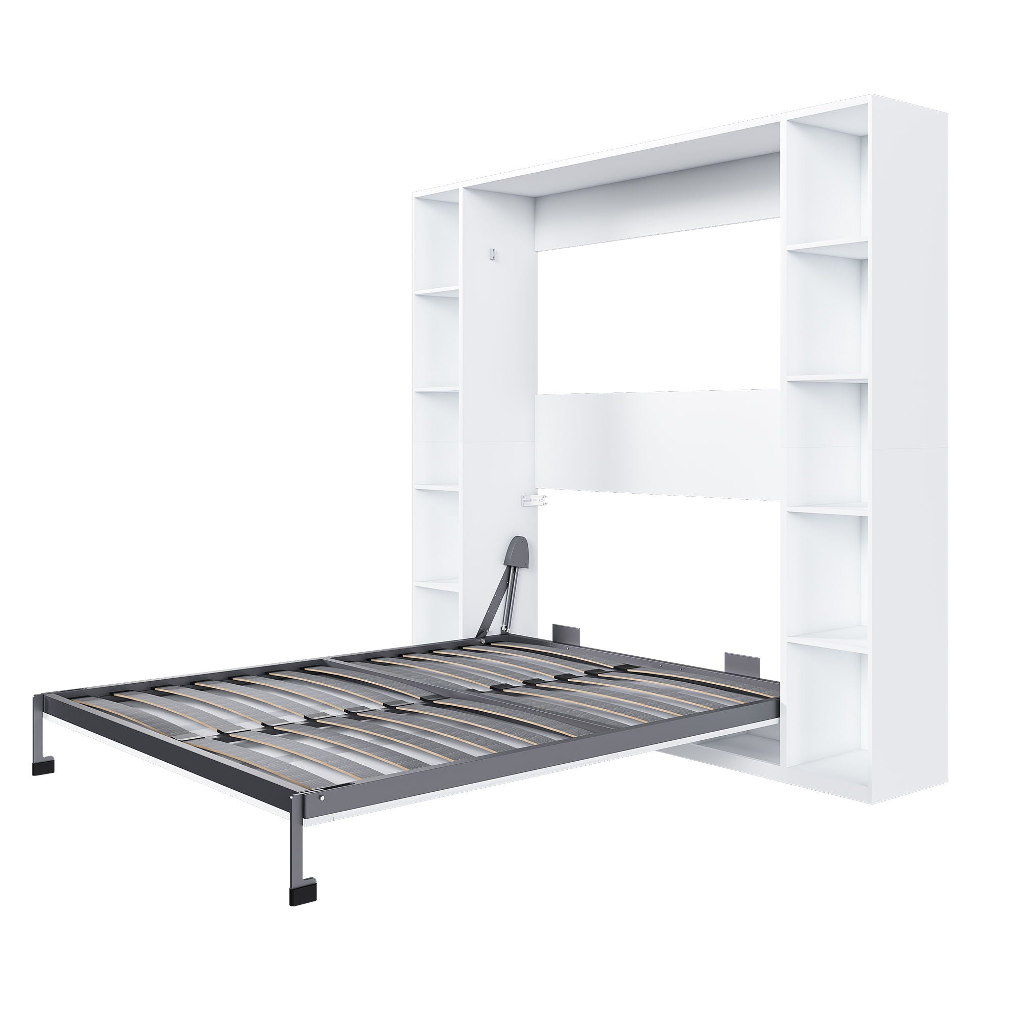 Queen Murphy Bed With Storage Cabinet, Foldable Wall Bed For Bedrooms - White