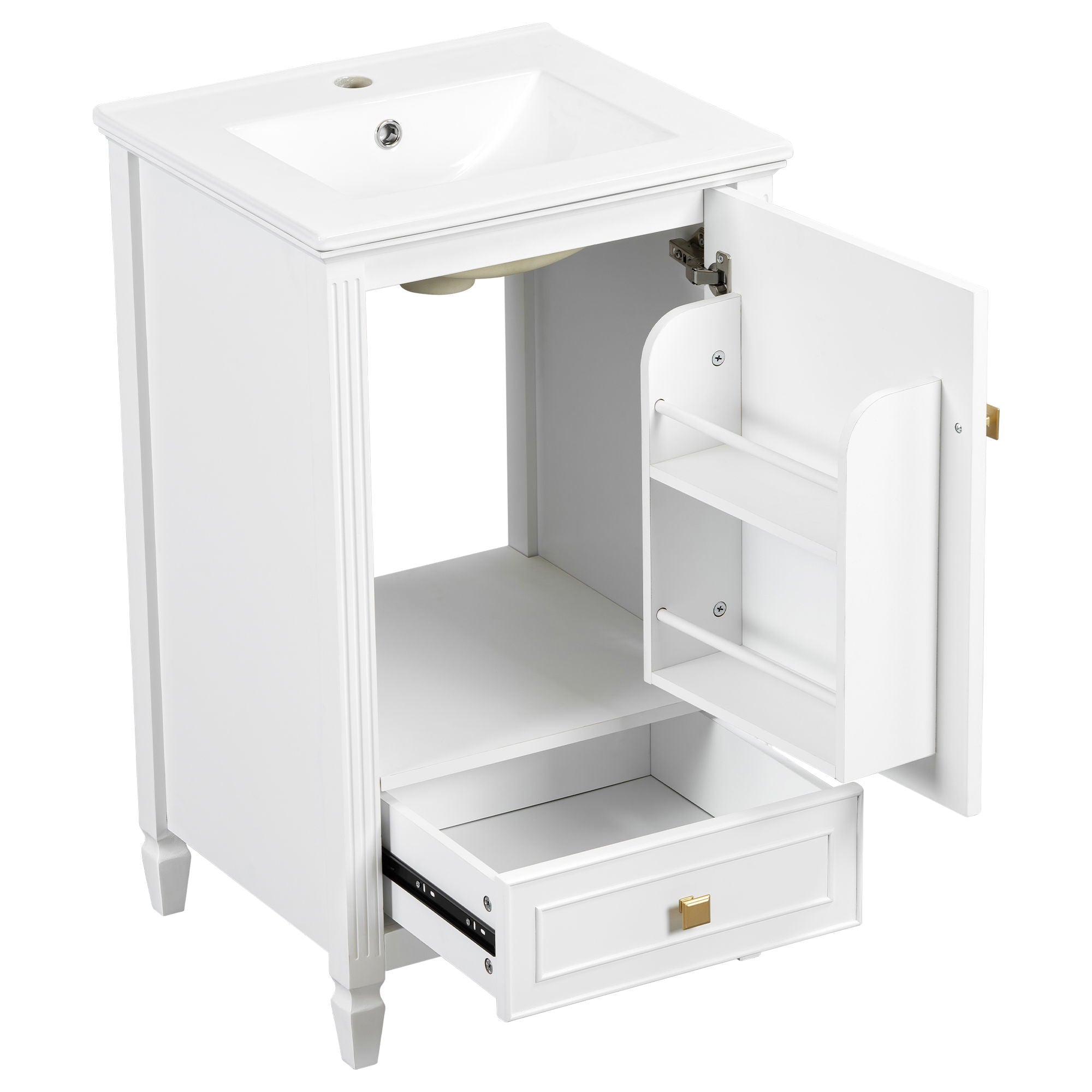 Freestanding Bathroom Vanity With Sink, Soft Closing Door, Drawer Storage - White