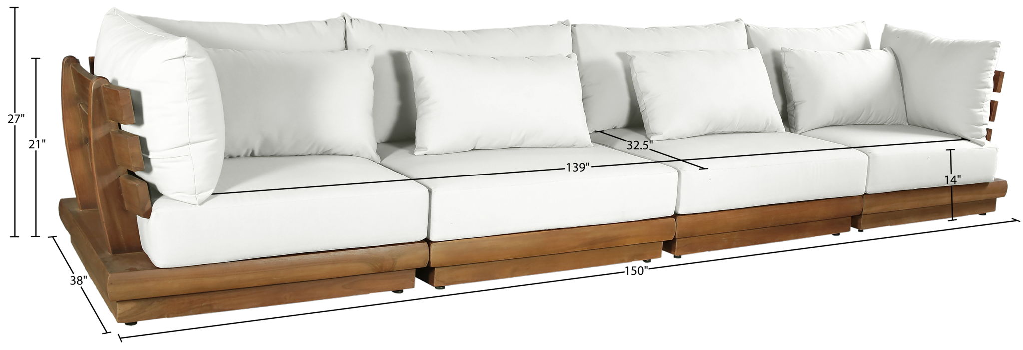 Mirella - 4 Piece Water Resistant Fabric Outdoor Patio Modular Sectional