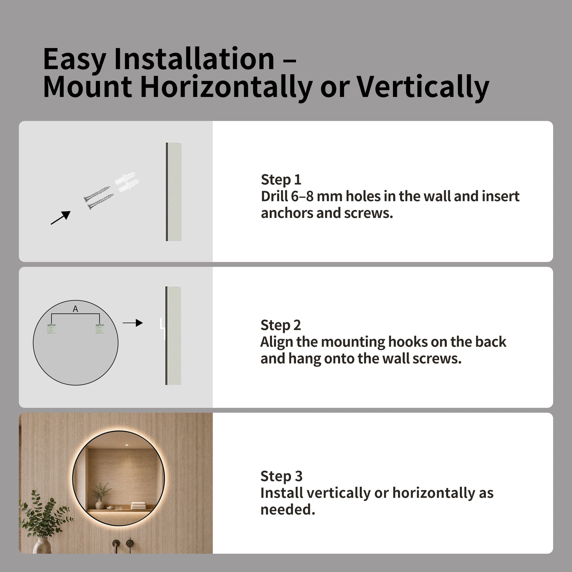 Round Framed Dimmable ED Bathroom Mirror With Anti Fog