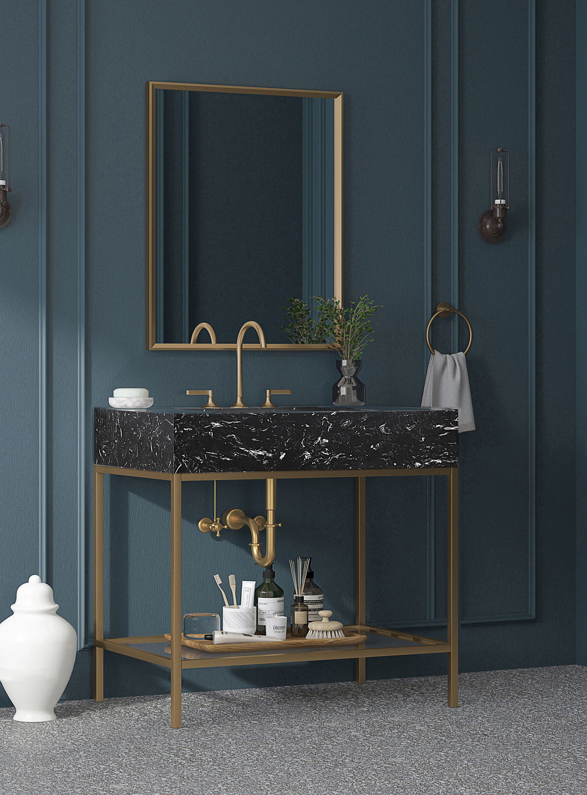 Marmo - Engineered Marble Bathroom Vanity With Gold Base
