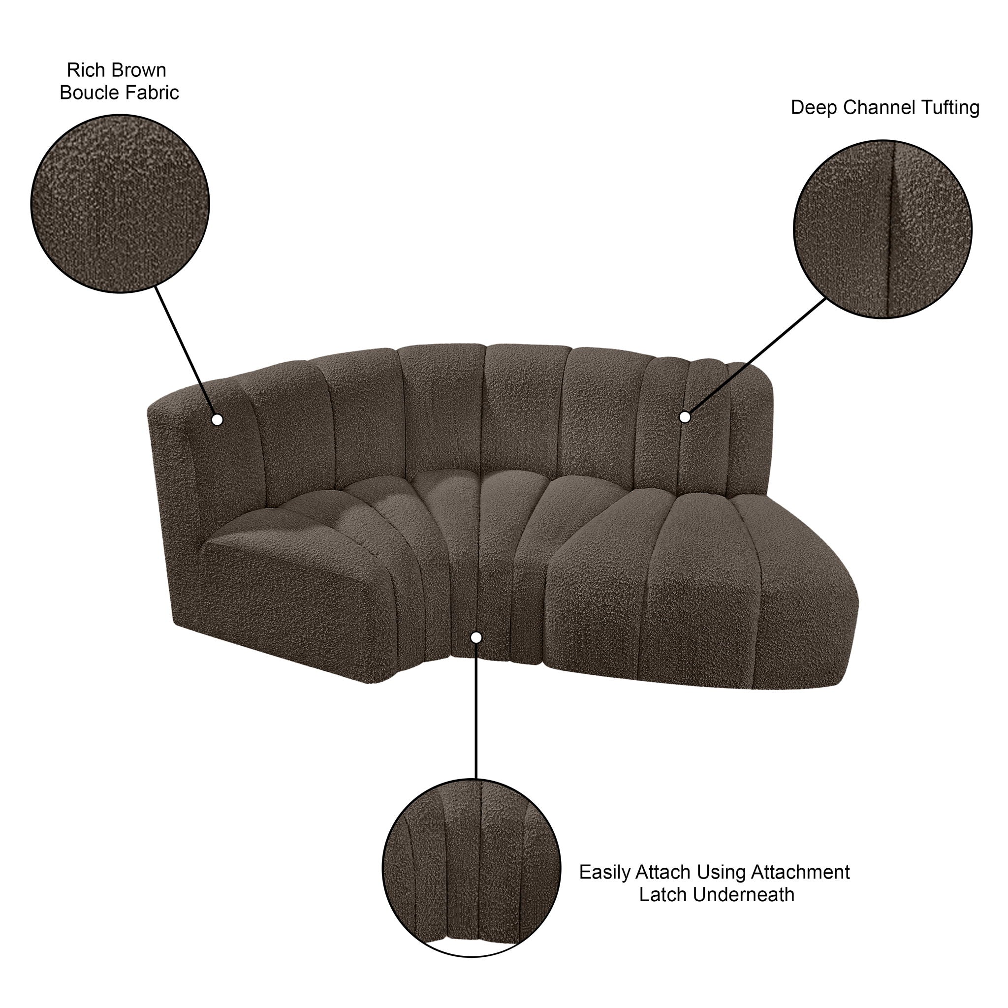 Arc - Boucle Fabric 3 Piece Modular L-Shaped Sofa