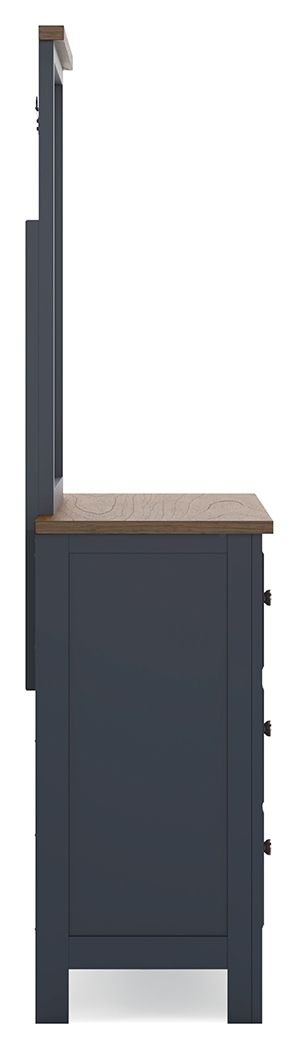 Landocken - Dresser and Mirror - Brown / Blue