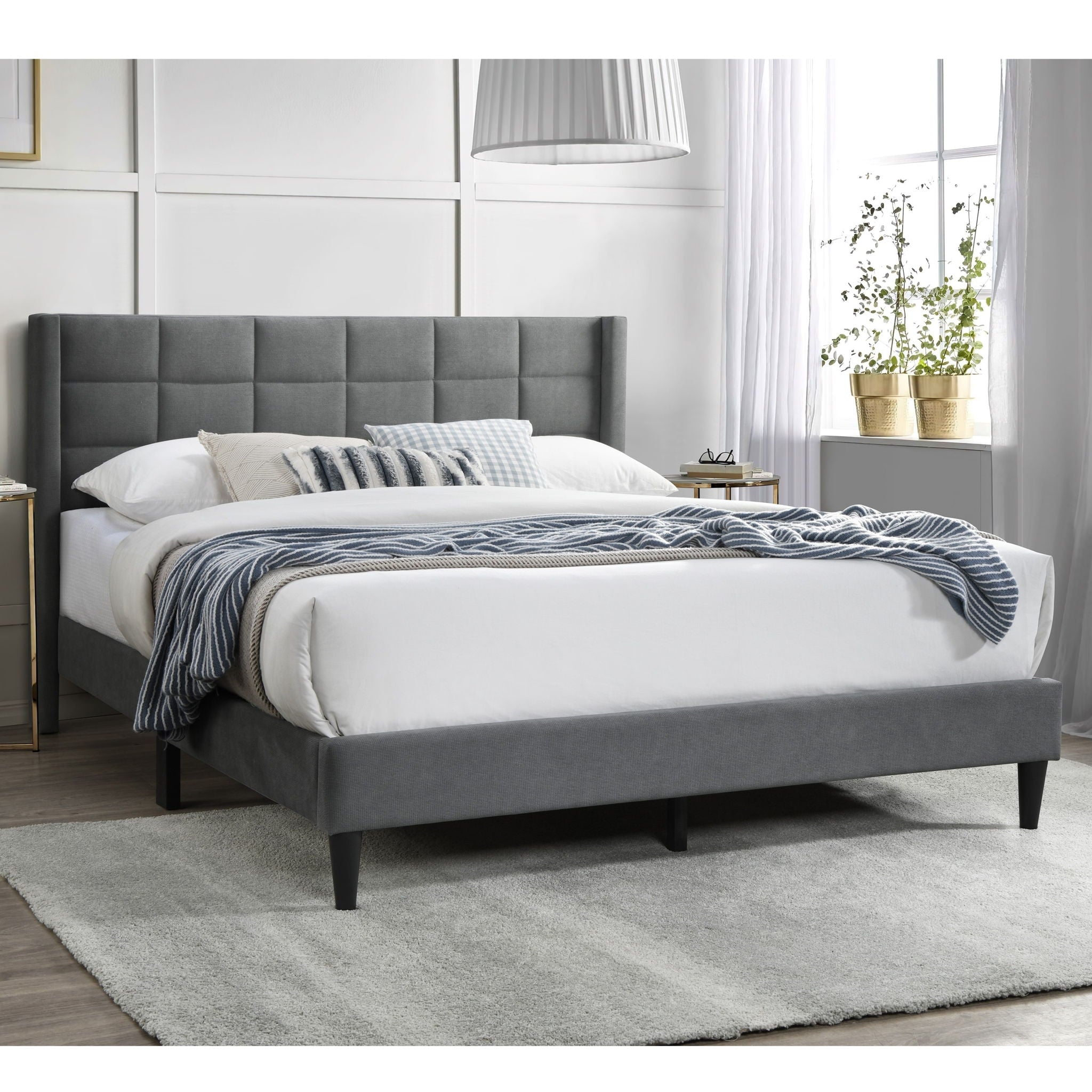Full Size Bed Upholstered Box Headboard - Gray