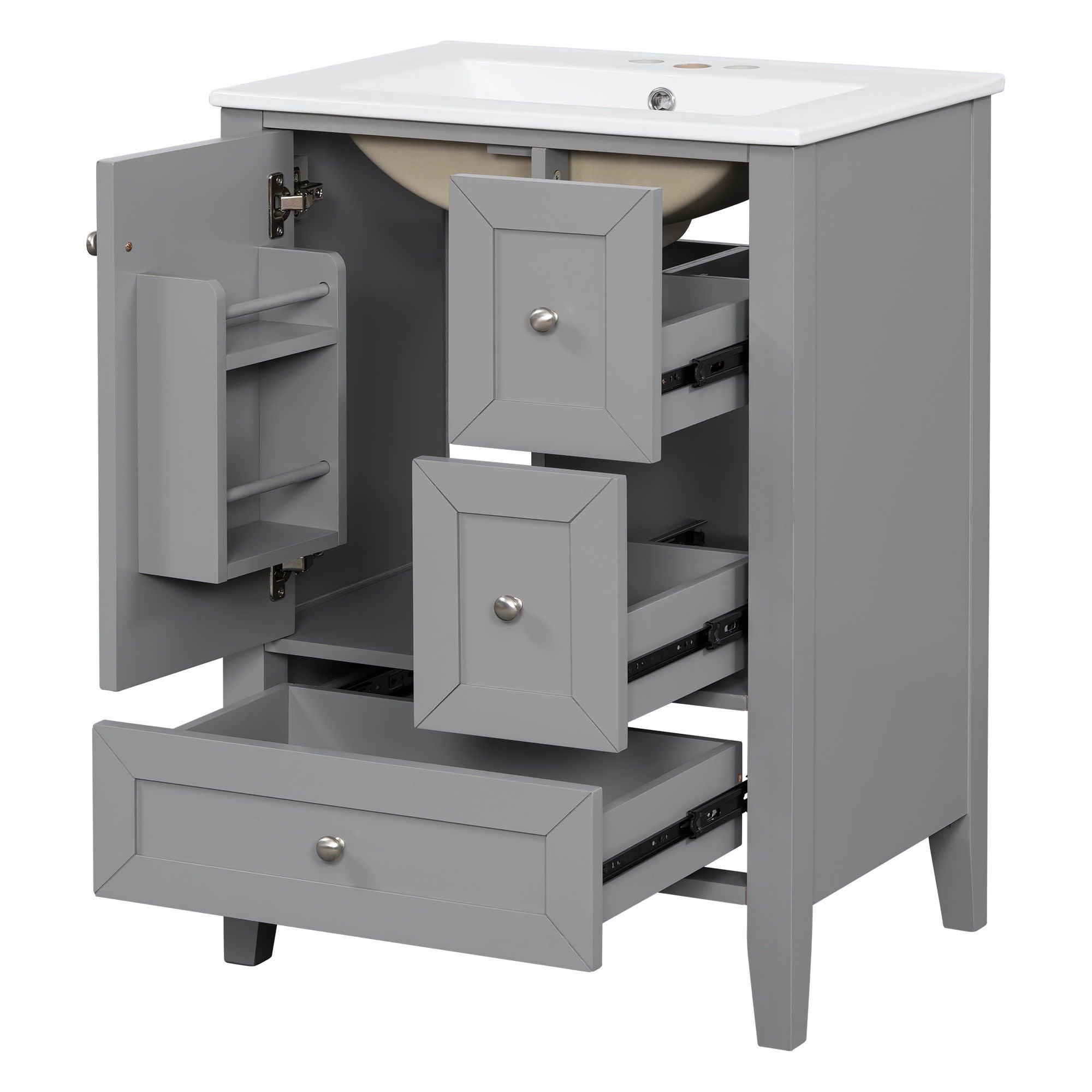 Modern Bathroom Vanity With Sink, Freestanding Cabinet With Drawers And Shelves
