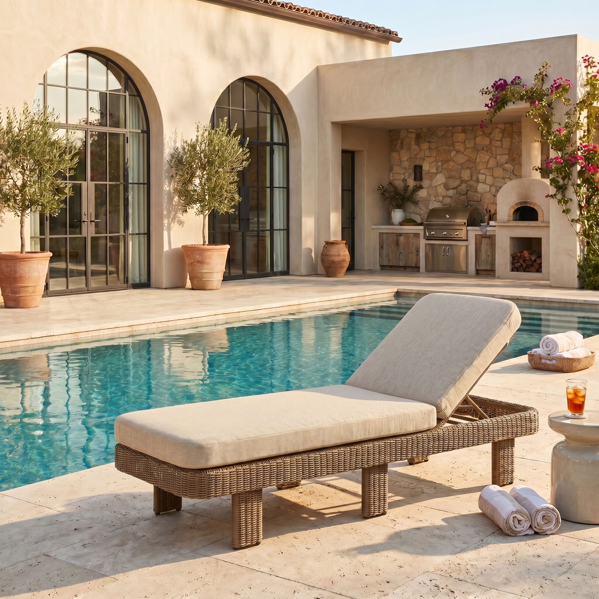 Sandbay - Olefin Water Resistant Fabric And Wicker Outdoor Patio Lounge Chair