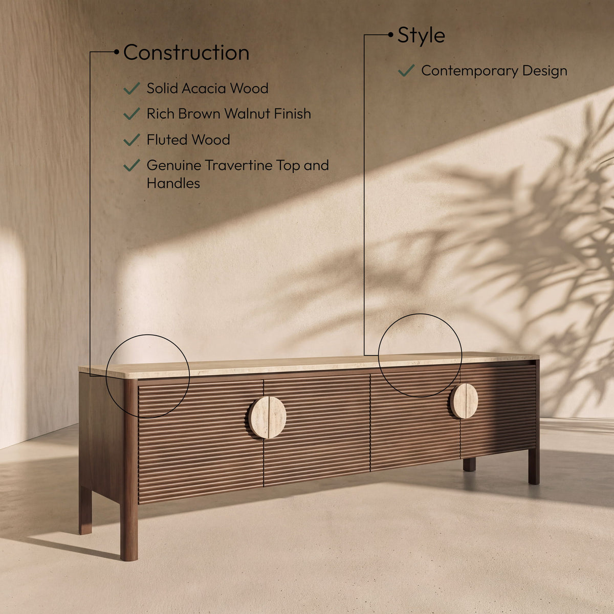 Varenna - 69" Genuine Marble And Acacia Wood Media Console