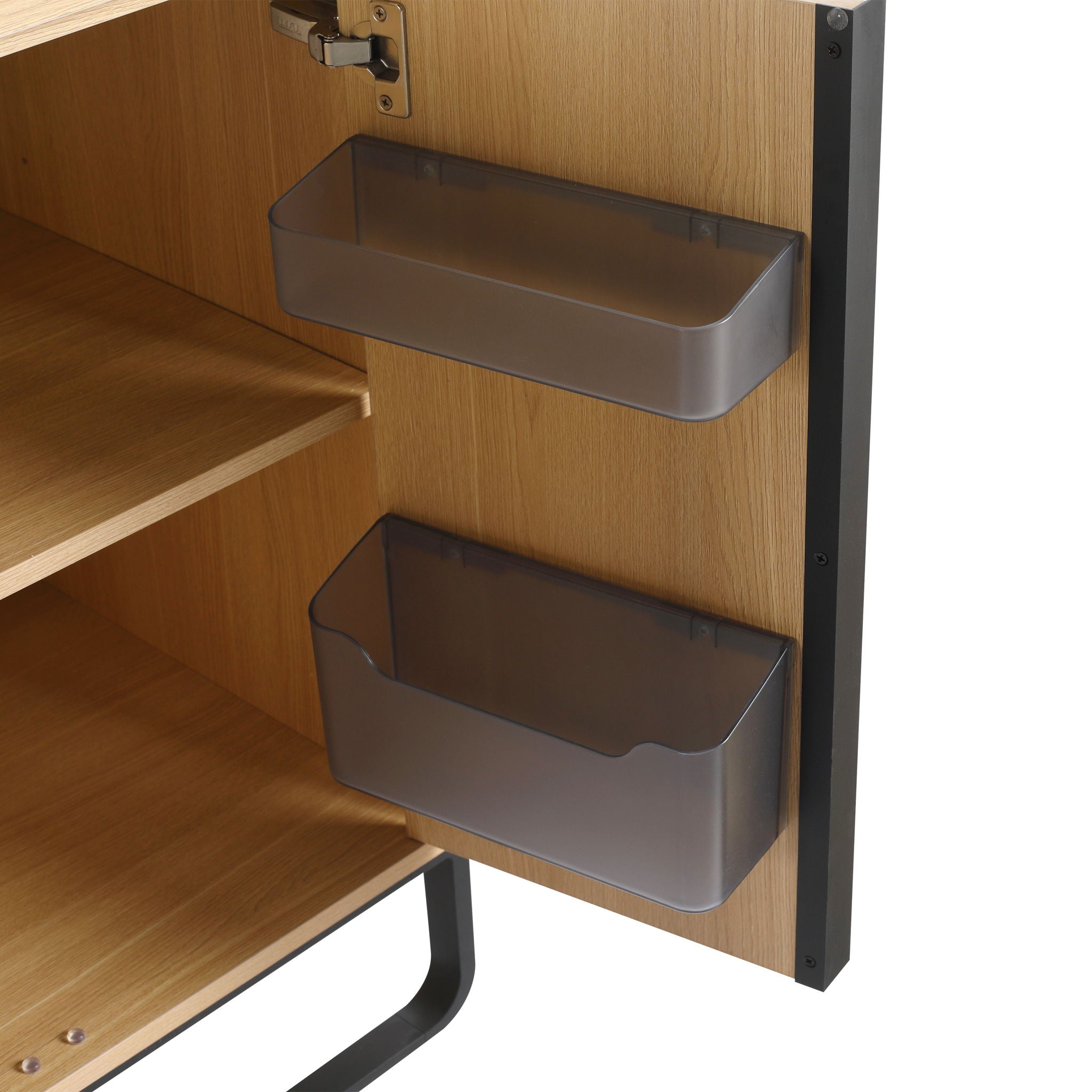 58" Freestanding Bathroom Cabinet With 4 Soft Close Doors & 3 Open Racks (Vanity Only, No Sink) - Oak