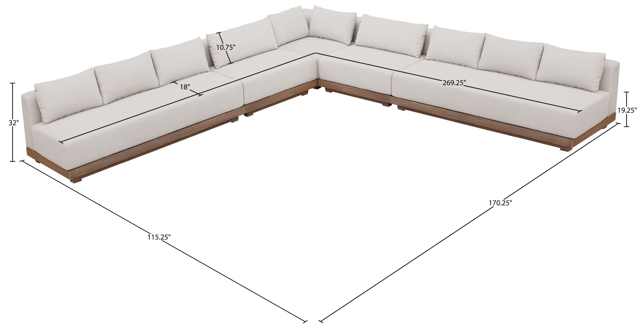 Solace - Olefin Fabric 5 Piece Outdoor Patio Modular Sectional