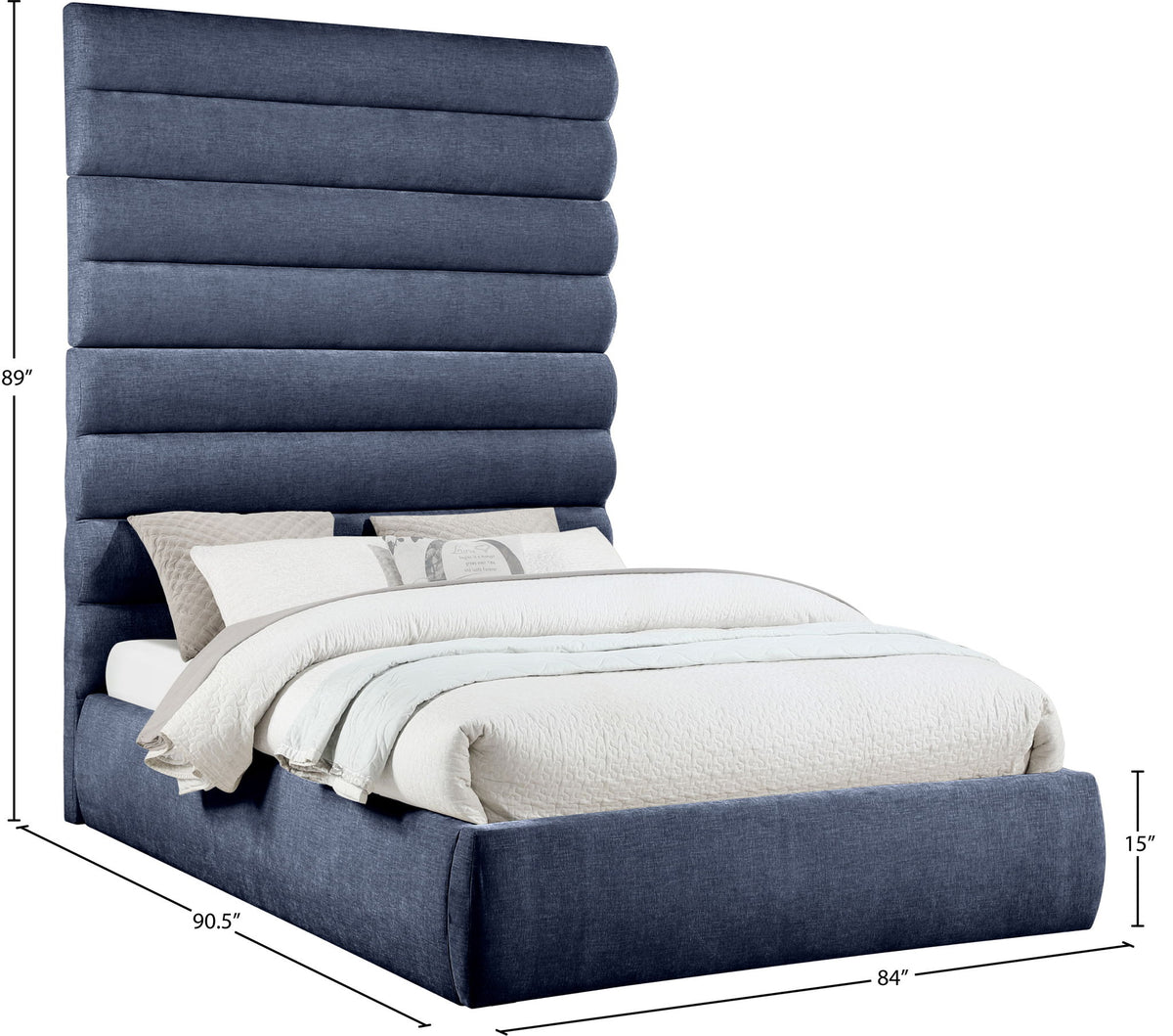 Adam - Chenille Fabric Bed With 89" Headboard