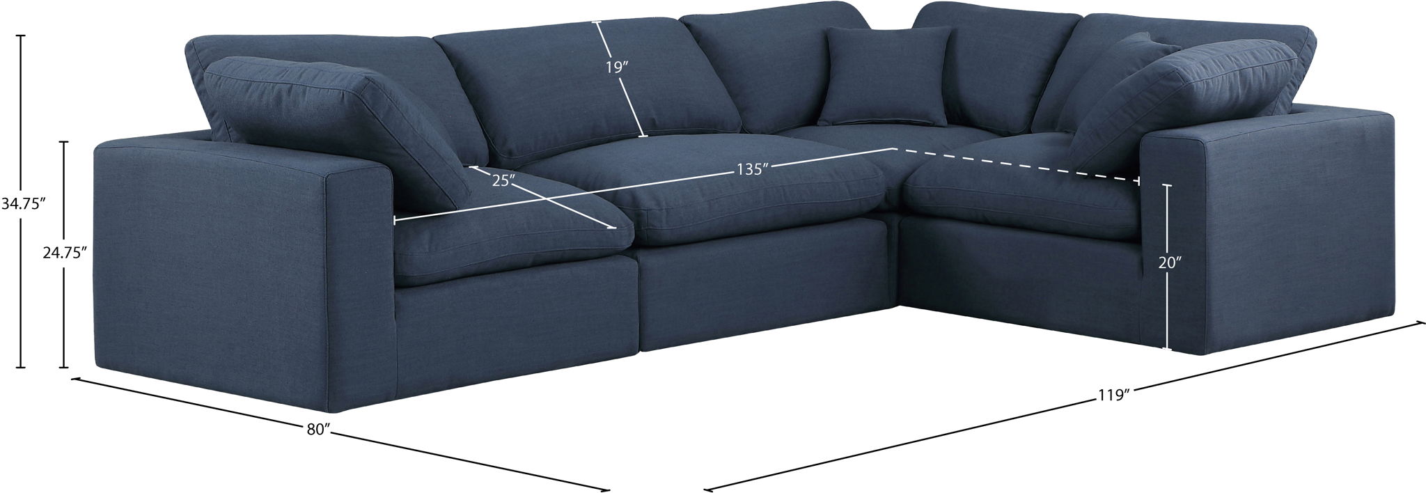 Comfy - 4 Piece Linen Fabric Modular Sectional
