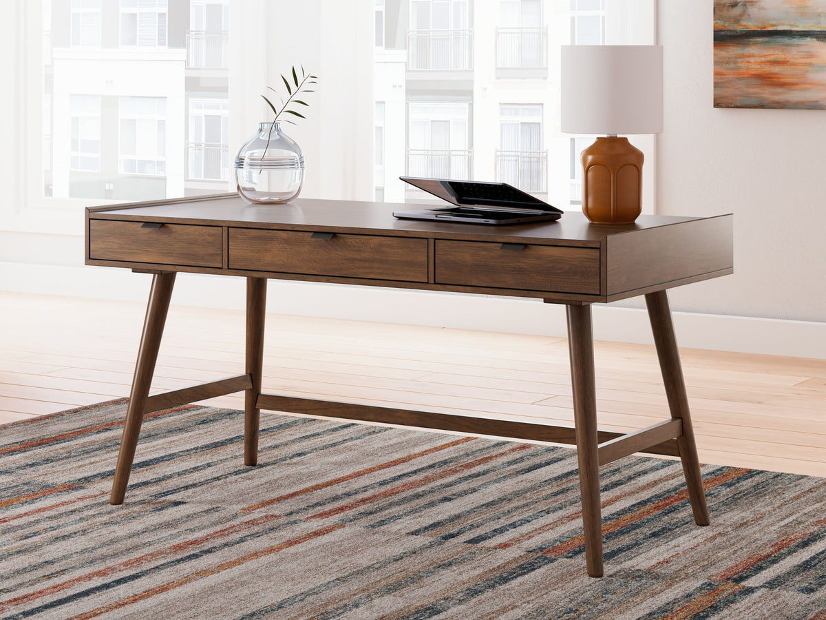 Lyncott - 3 Pc. - Home Office Desk, Chair, Bookcase - Brown