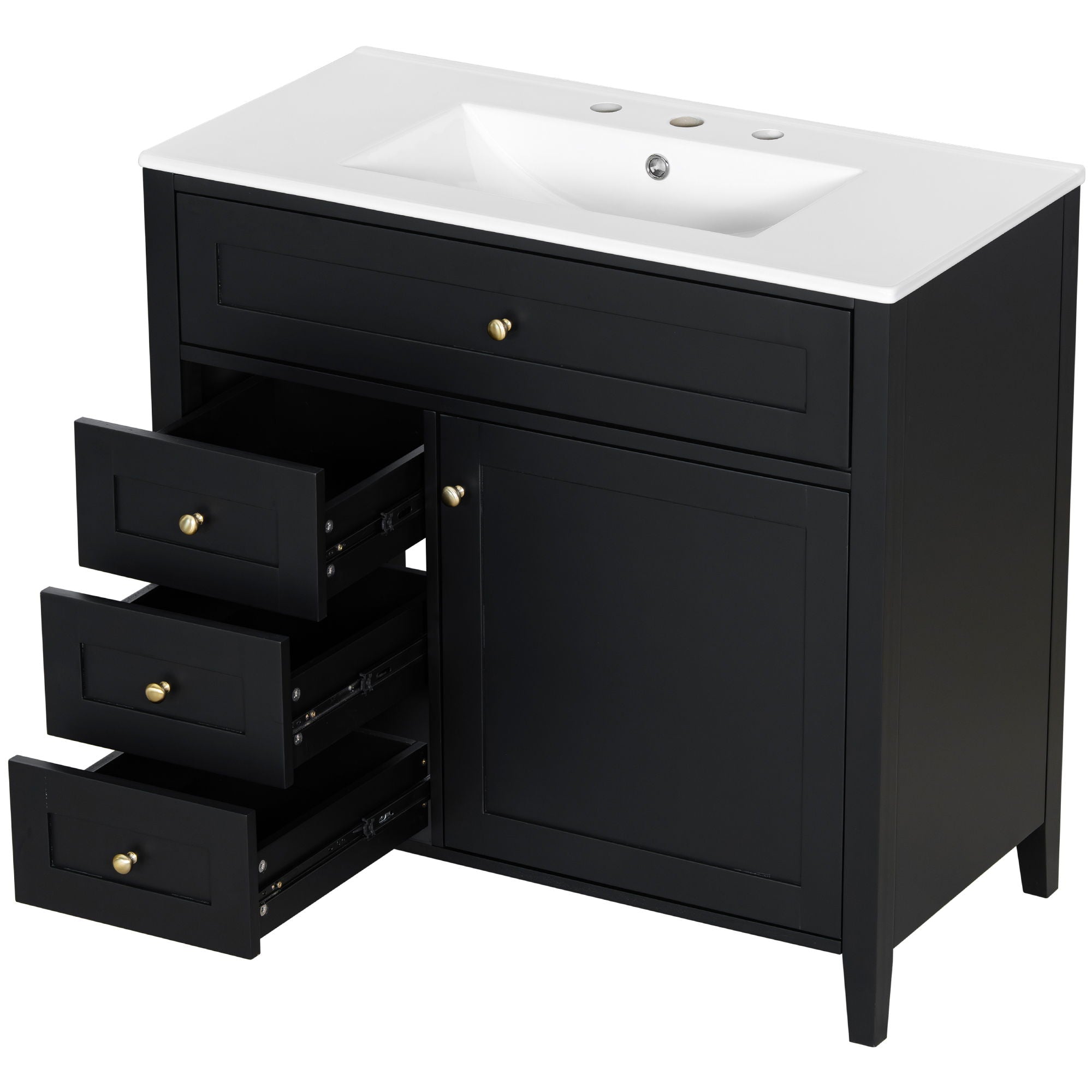 Bathroom Vanity With Sink, 3 Drawers & Cabinet With Adjustable Shelves