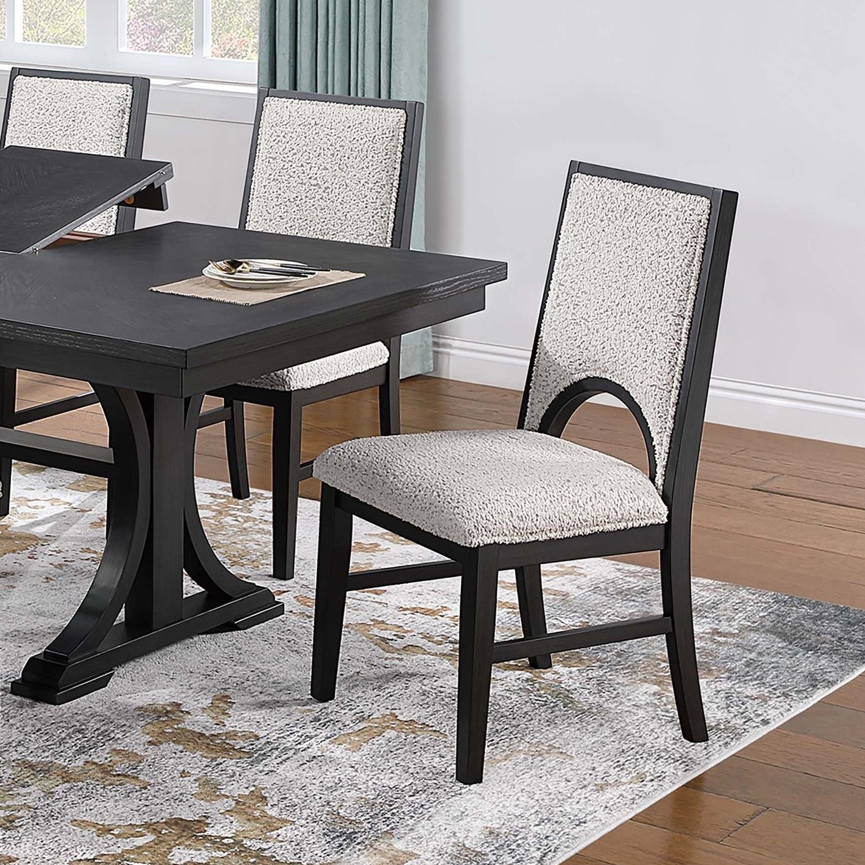 5 Piece Round Dining Set With Upholstered Chairs - Black / White