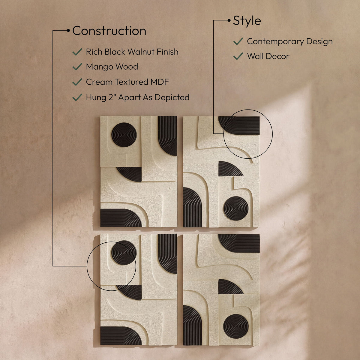Element - Mango Wood 4 Piece Wall Art