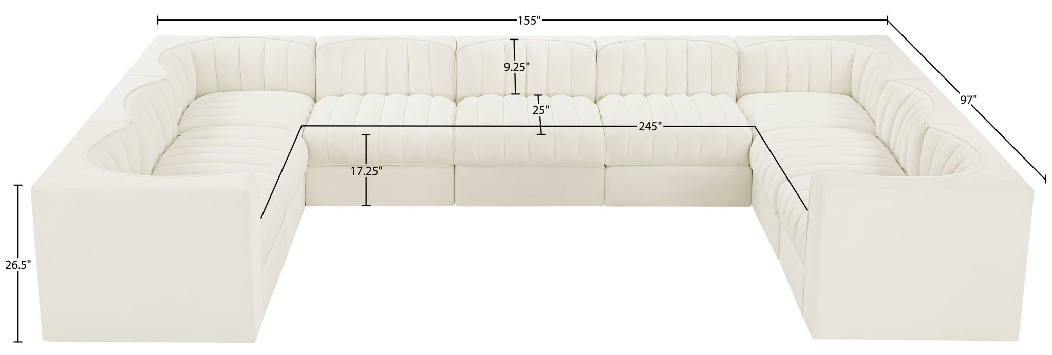 Rummi - Velvet Performance Fabric Upholstered 9 Piece Modular Sectional